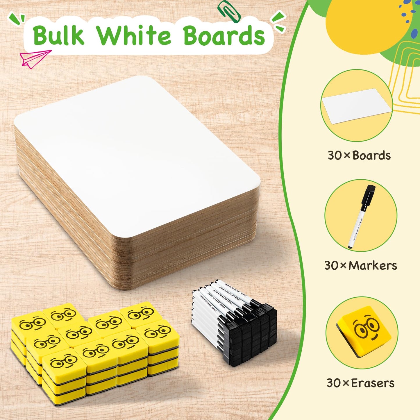 Ohuhu 30 Pack White Boards Double-Sided - 9"x 12" Small Dry Erase Board Class Set - Includes 30 Mini Whiteboards, 30 Black Markers and 30 Erasers for Students, Teachers, Classroom, School & Office