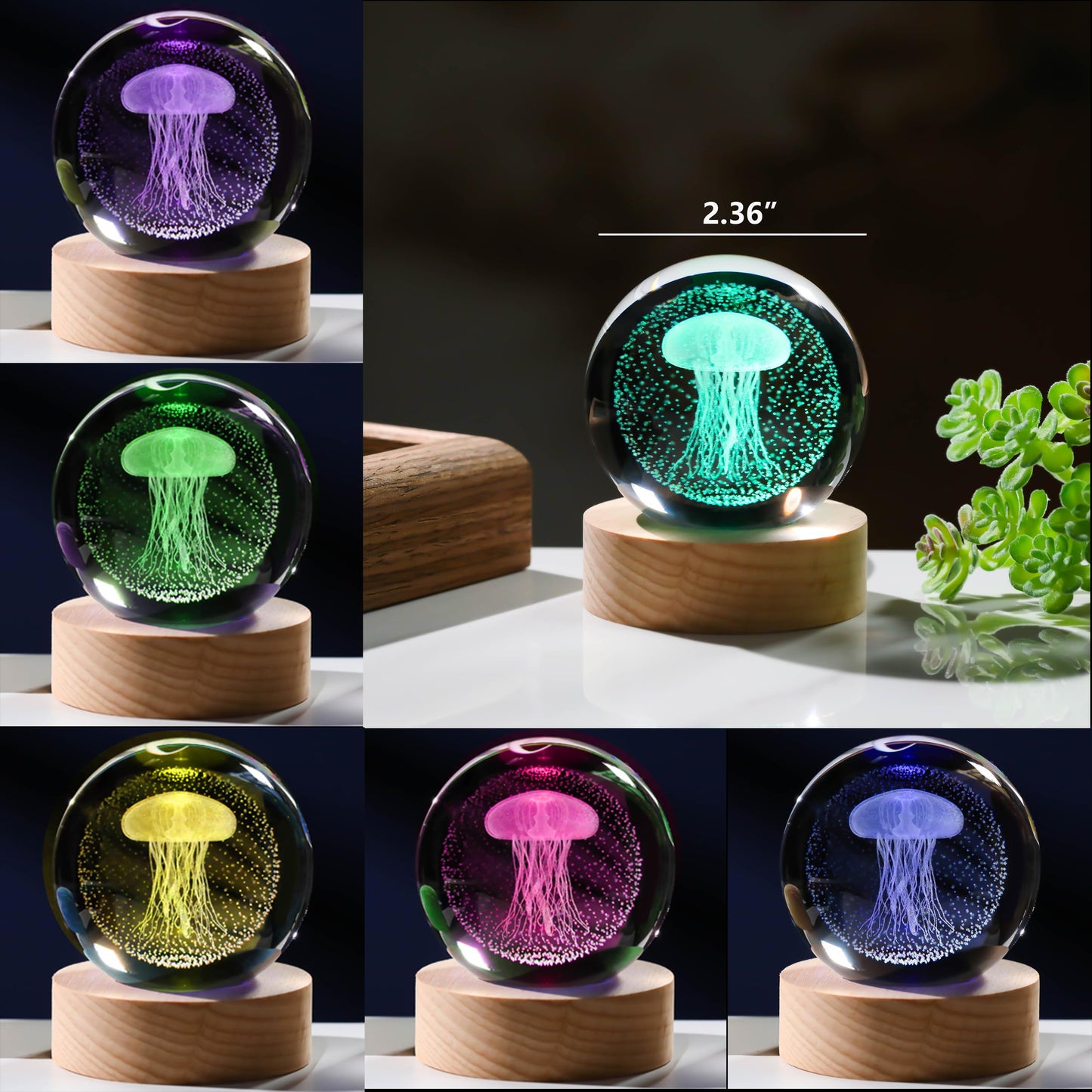 3D Jellyfish Gifts for Women - Crystals Ball 60mm Jellyfish Figurines Decor Glass Animals Figurine Keepsake Paperweight