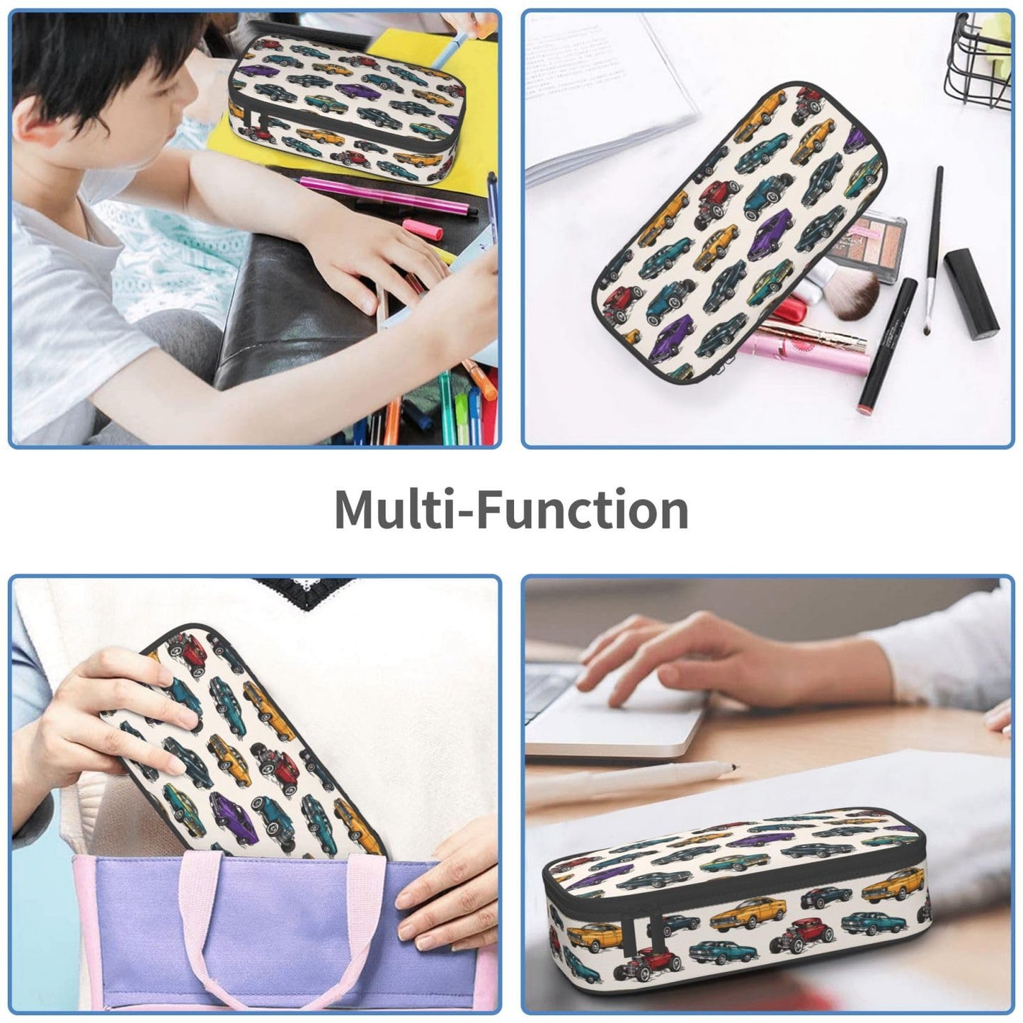 Geoocii Vintage Car Large Capacity Pencil Case Organizer Pencil Pouch Stationery With Zipper School Supplies Pencil Bag For Girls Boys Teens Adult Office