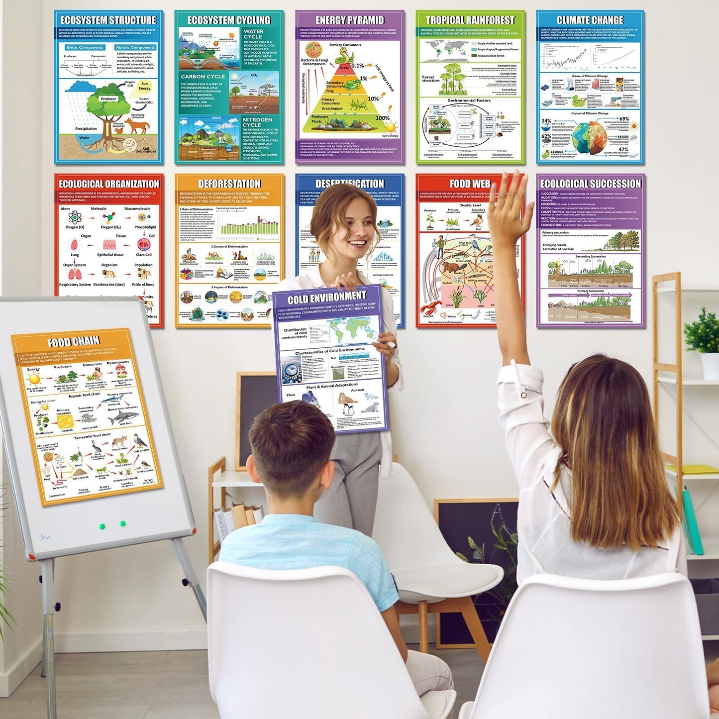EggSun 16 Pcs Ecosystems Science Posters for High School Classroom Decorations, 11 x 16in Ecology Teaching Charts for Teachers Middle School Supplies Education Classroom Bulletin Board Wall Decor