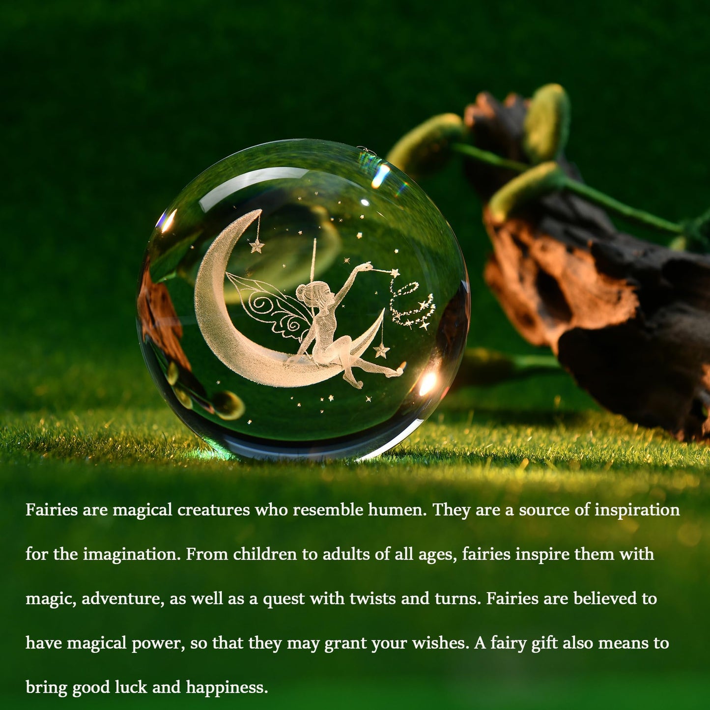 IFOLAINA Moon Crystal Ball 3D Laser Engraved Glass Ball Night Light Decorative Globes 3D Crystal Moon Sphere Gifts for Girl Her Fairy Lover, 1163Z