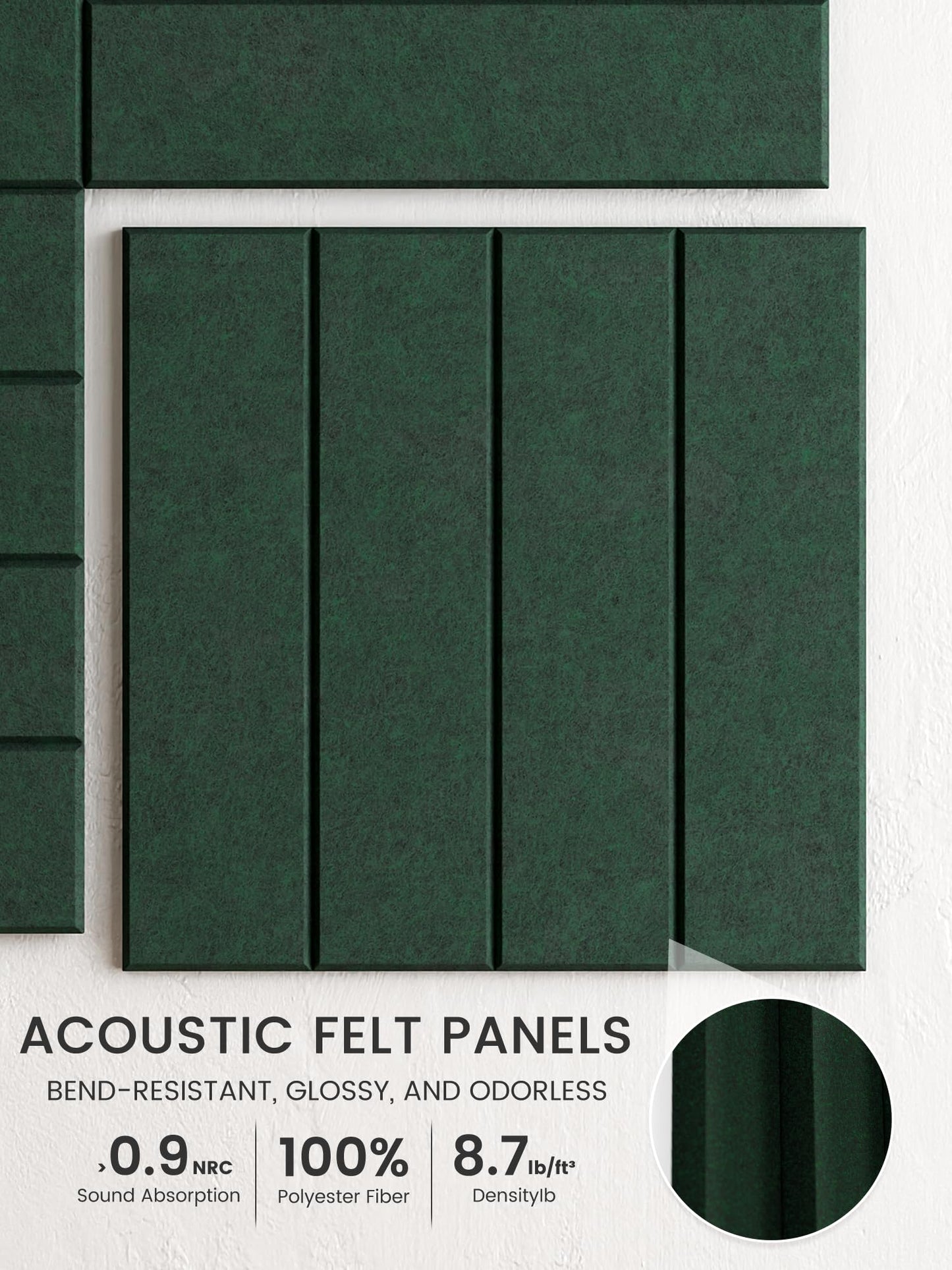 Bumusty Large Cork Board Alternative-48 x 36" Felt Bulletin Board Tiles, with 30 Pushpins, 70 Adhesive Tabs, Bold-Stripe 12-Pack, Cork Boards for Office Push Pin Board Felt Board-Pine Green
