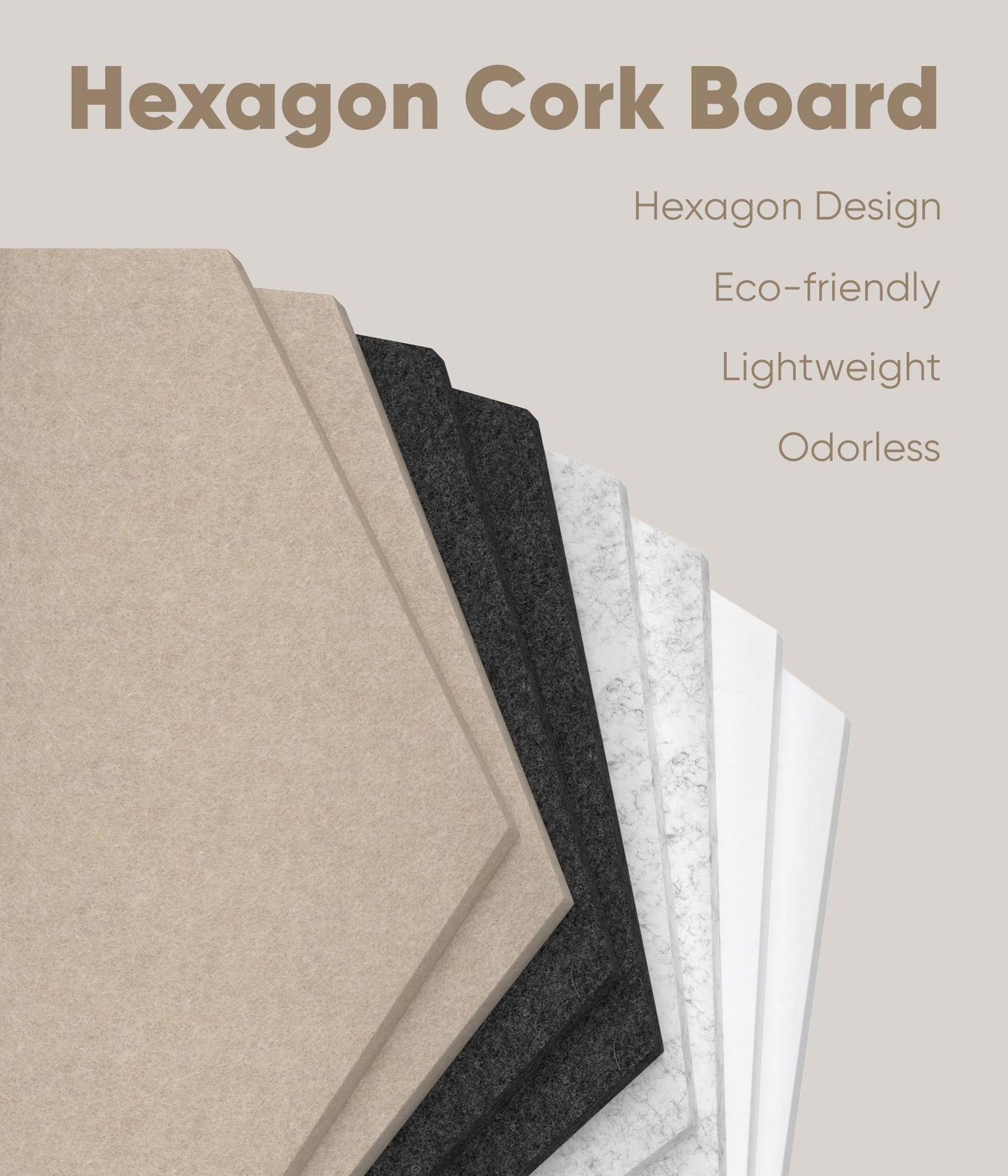 Toptople 12 Inch Large Hexagon Cork Board for Walls, 8 Pack Felt Bulletin Board Tiles, Pin Board with Push Pins for Office Photo and Note, Linen Stone