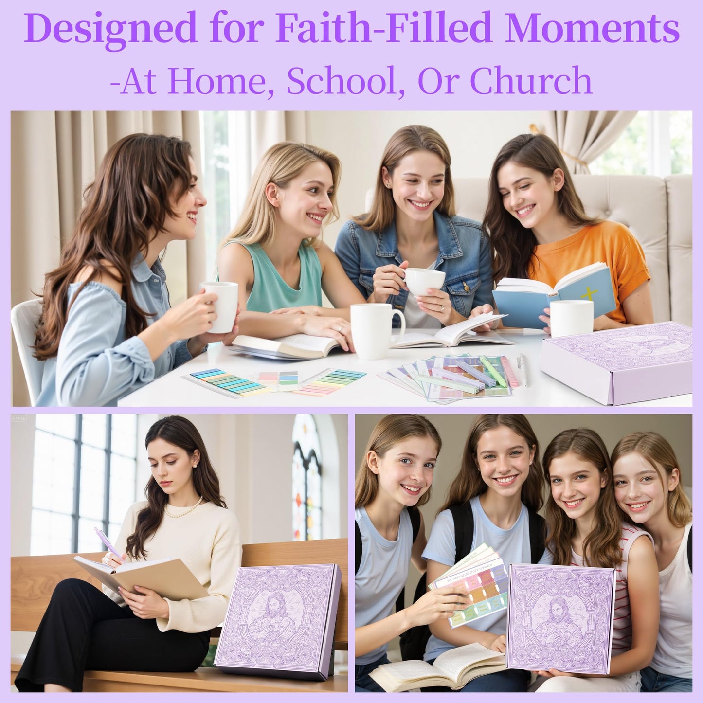 Bible Study Supplies Journaling Kit for Women,Bible Study Kit with Highlighters No Bleed,Journal Notebook Tabs Large Pencil Case, Accessories Set for Women Teens Beginner, Christian Gifts (purple)