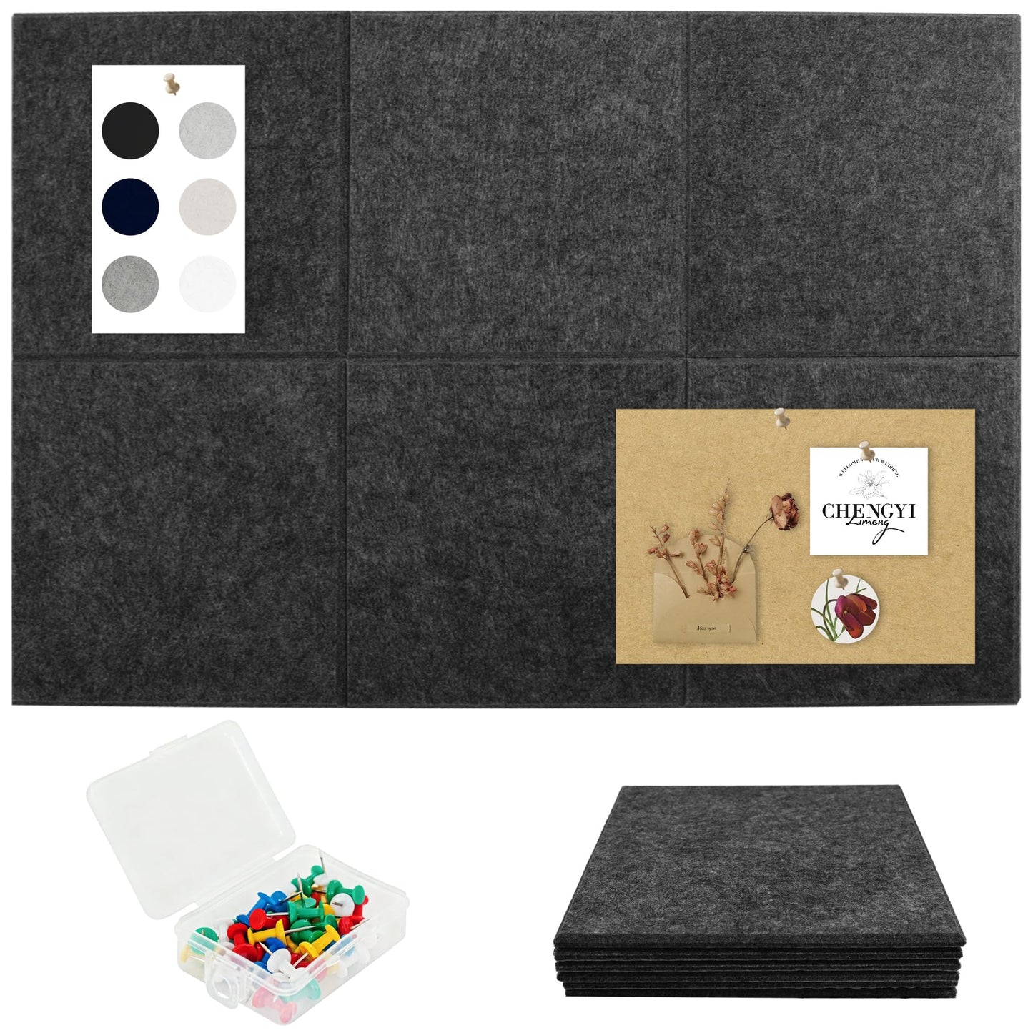 Large Cork Board Tiles for Wall with Push Pins, Removable 36" x 24" Bulletin Board Sets, Adhesive Pin Board | Magrowill 6 Packs Felt Panels for Interior Wall Decor