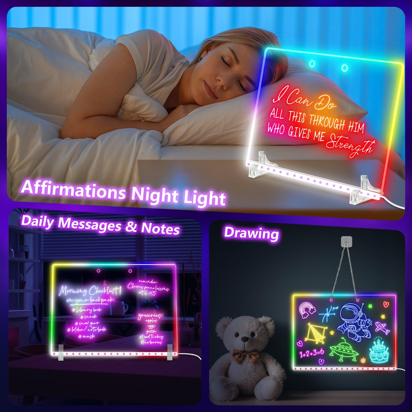 XoBathti 16" LED Drawing Board for Kids - Light Up LED Note Board with Colors & 18 Tracing Stencils, Birthday Gifts for Girls Ages 5-12, Glow Doodle Pad Art Set, 39PCS