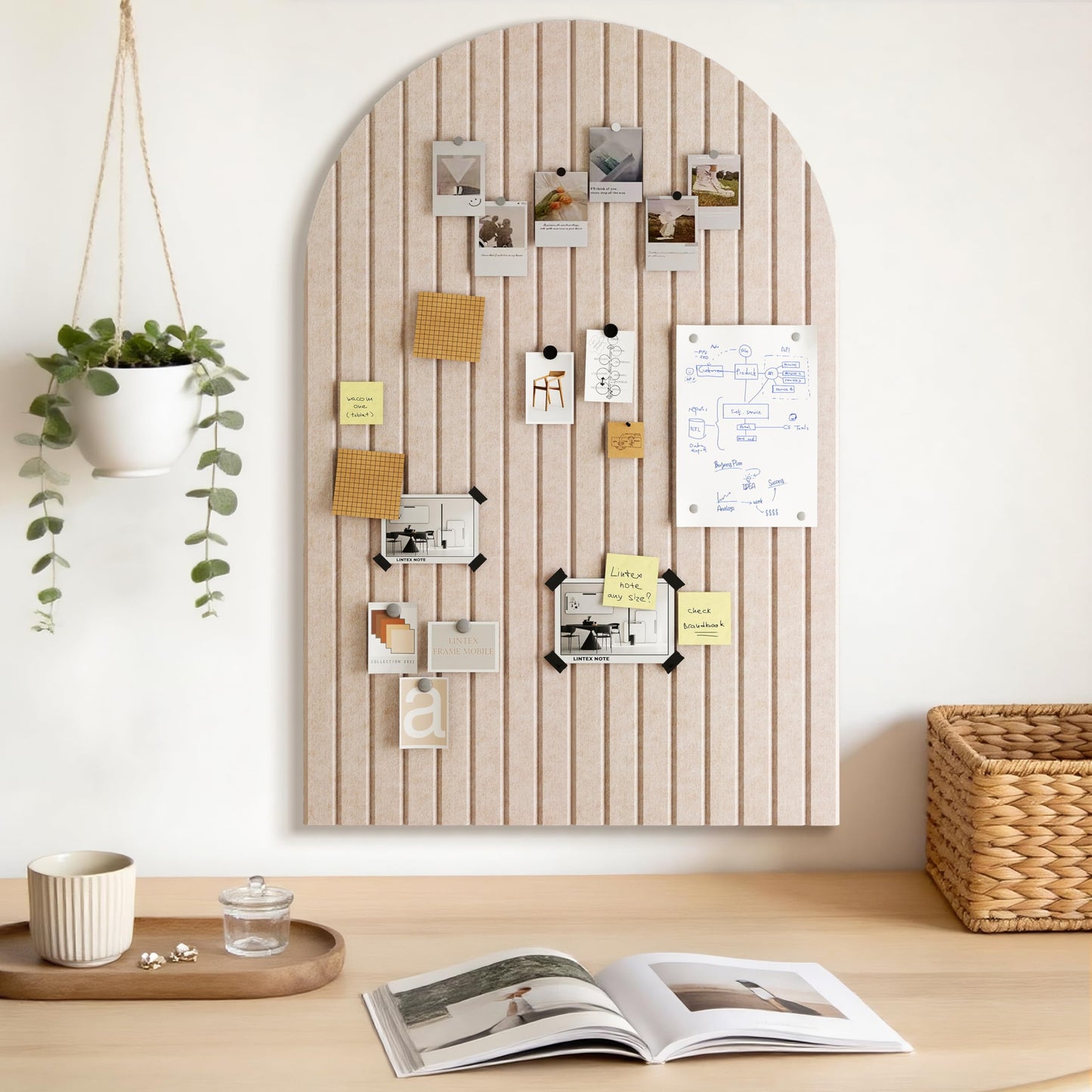 JBER Large Arched Felt Bulletin Board 36" x 24" - 6 Pack Felt Wall Tiles, Cork Board Alternative to Use in Office & Home Decor, Classroom Decor, Vision Board to Display Your Photos(Light Camel)
