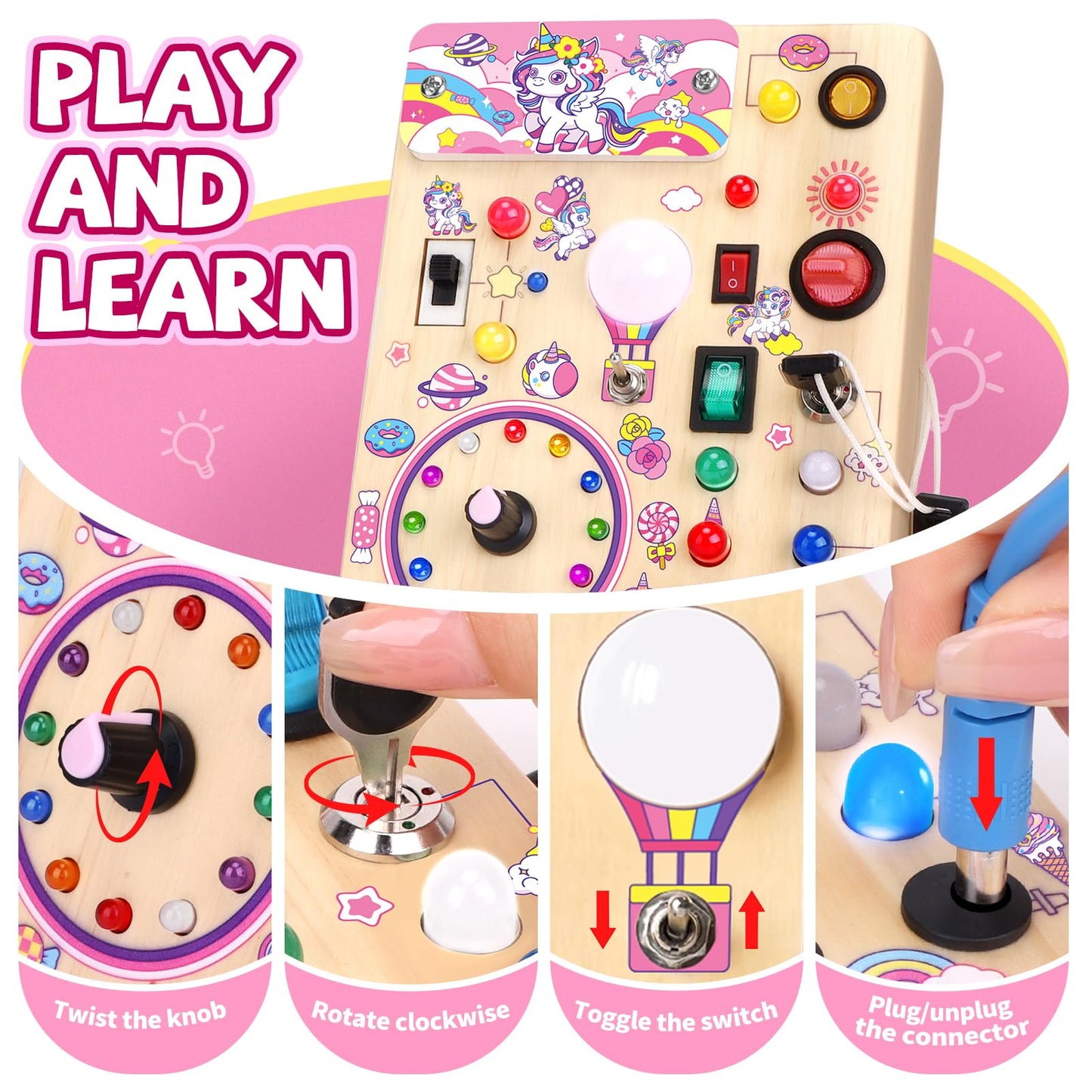Grarain Busy Board for Toddlers - Montessori Educational Toy for 1-3 Year Old Boys & Girls | Travel-Friendly Sensory Learning Activity | Ideal for Kids with Autism(Unicorn Busy Board)