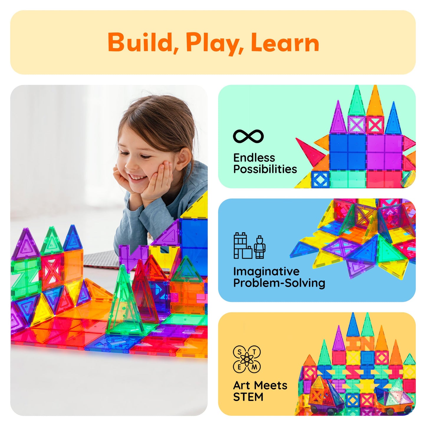 PicassoTiles® PT82 Creativity Set Magnet Building Tiles Clear Color Magnetic 3D Building Block - Creativity Beyond Imagination! Educational, Inspirational, Conventional, Recreational