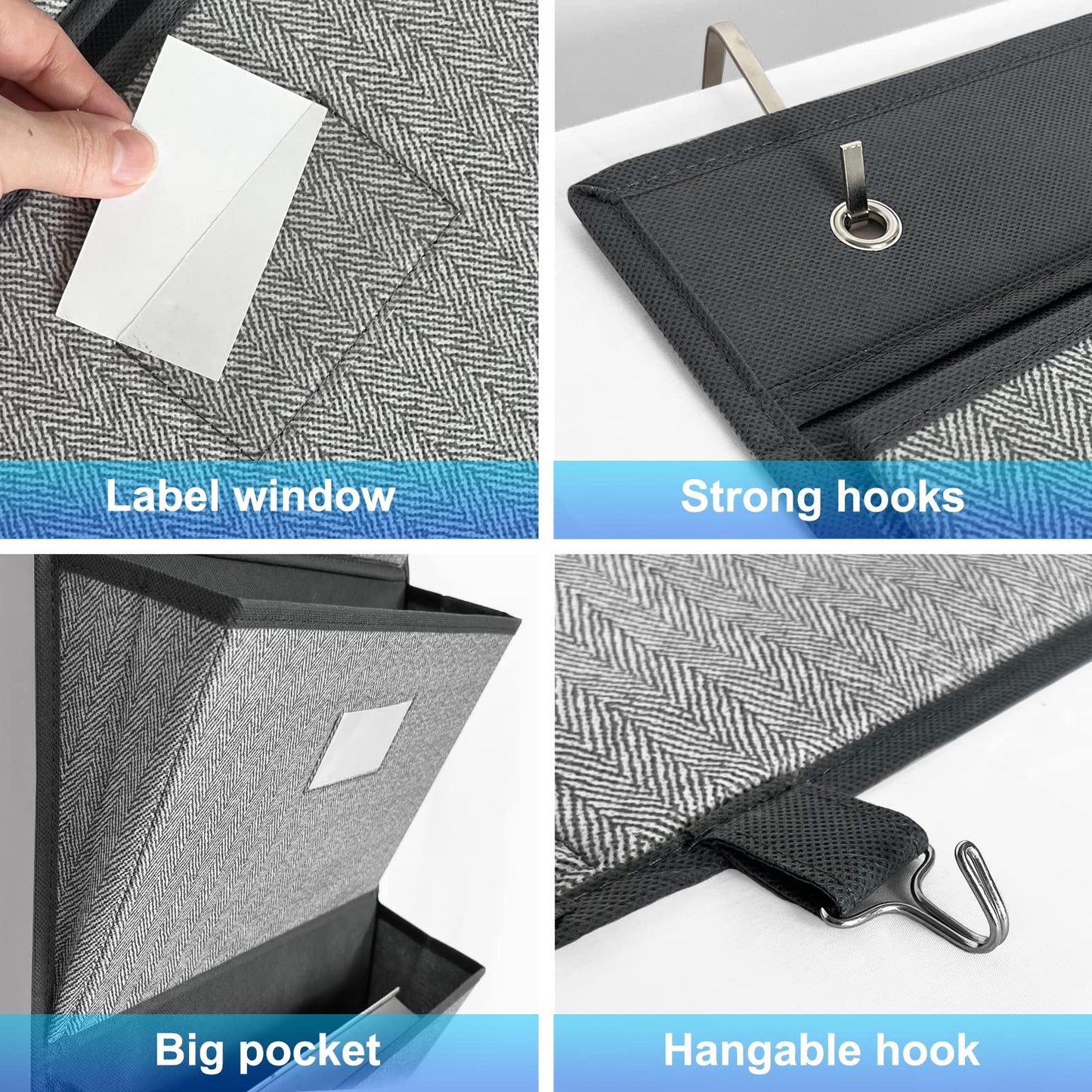 Over the Door File Organizer, Hanging File Folders, Wall Organizers and Storage for Mail, Magazine, Notebooks, Planners, Office, Classroom, 5 Extra Large Pockets, 50.39” Tall (Grey with Herringbone)