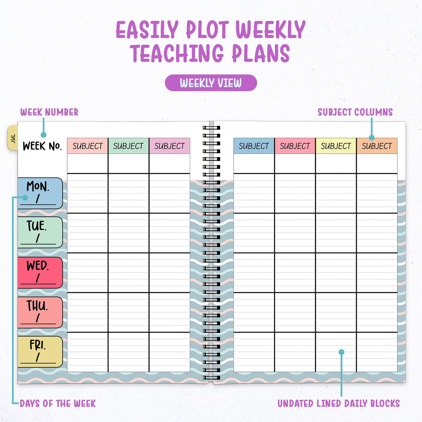 Decorably 12 Months Weekly and Monthly Undated Teacher Planner, 8.5x11inch Spring-Bound with Contacts, Schedule Page, Bookmark & Stickers for Plan Logs, & Classroom Planning, Academic Year Notebook