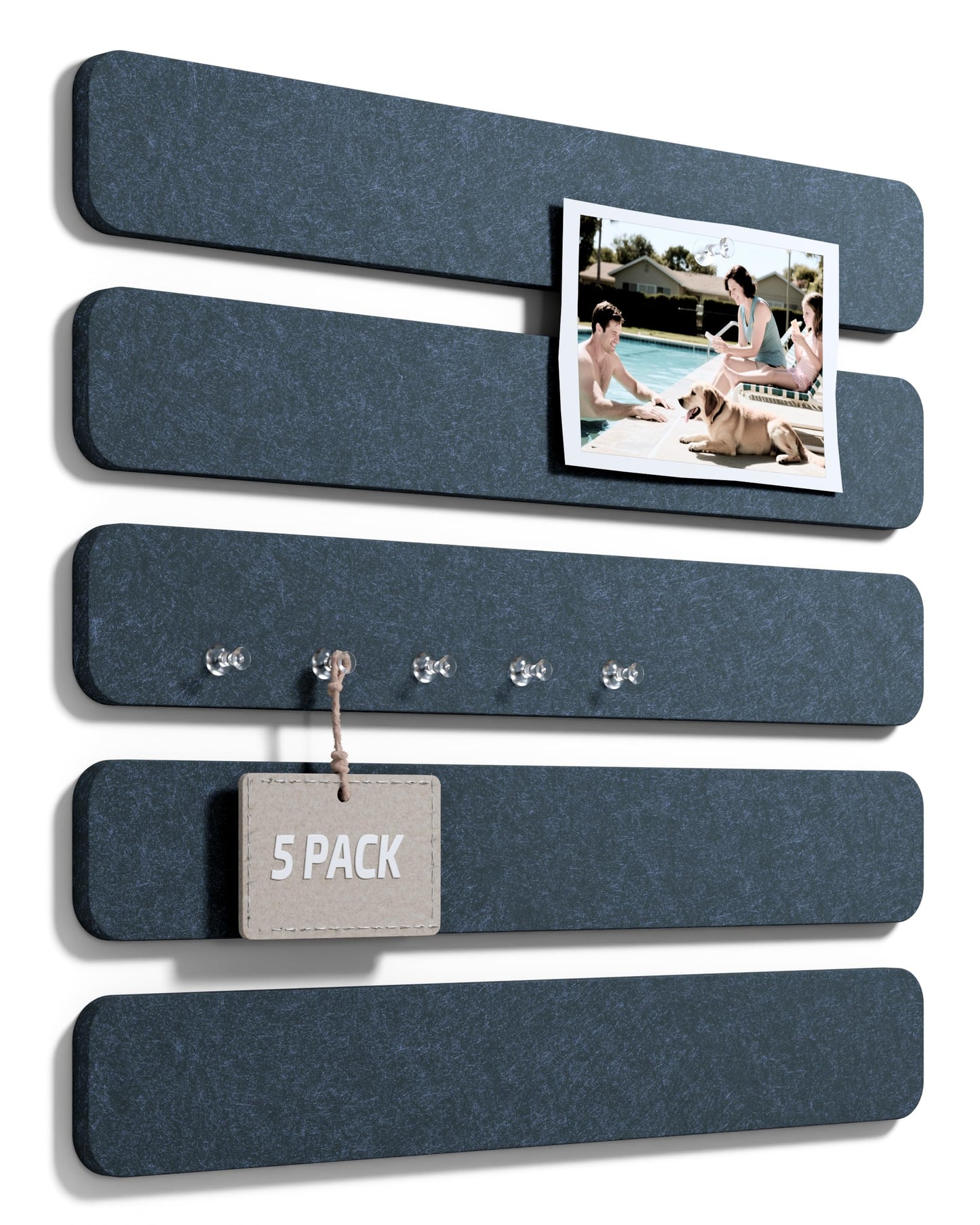 Fluxynara Cork Board Alternative Felt Strip Board 5-Pack 13"x2", Office Pin Board with 35 Push Pins, Adhesive Install for Bedroom Door & Home Office (Denim Blue)