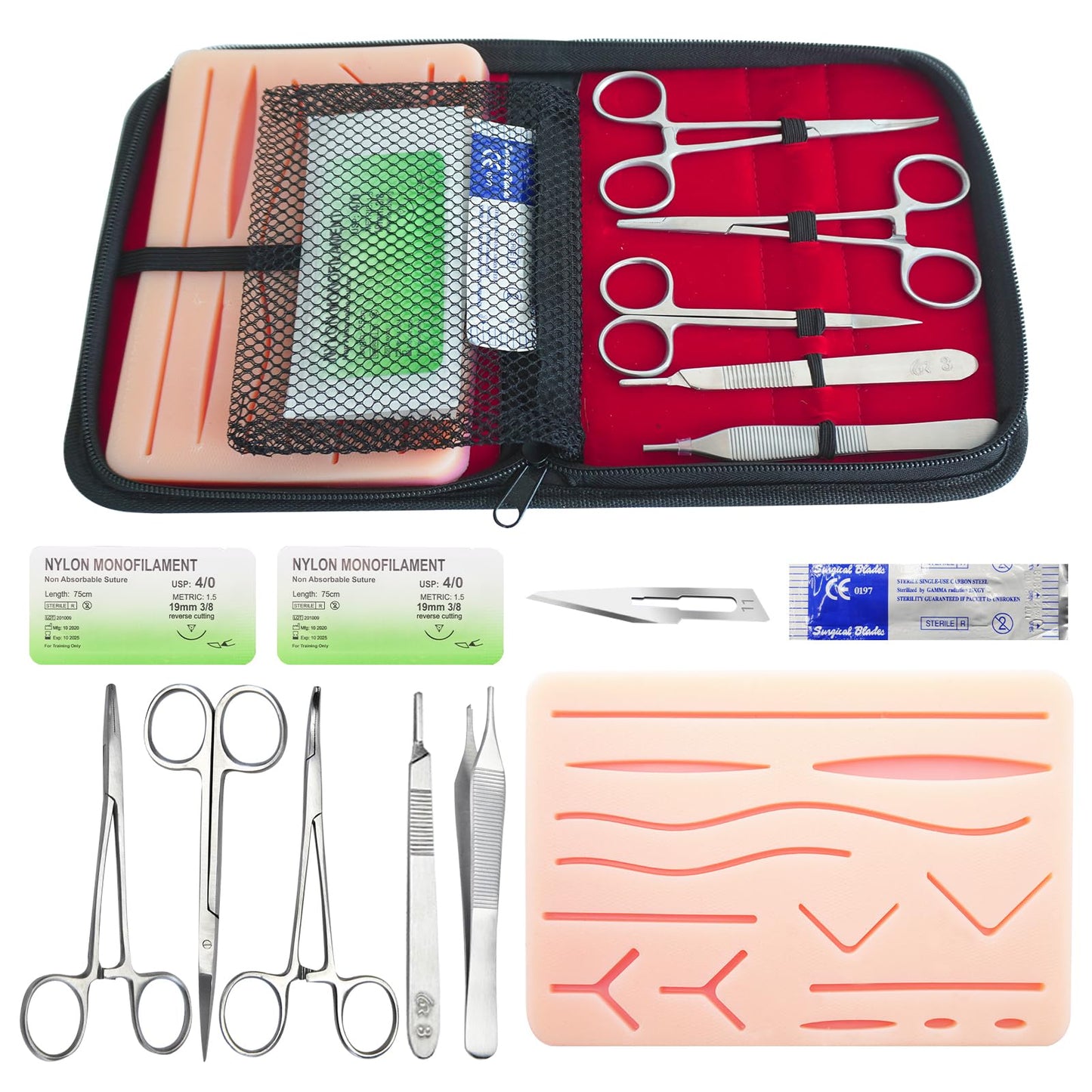 Suture Practice Kit for Medical Students, Silicone Pad Surgical Wound Suturing Practice, Supplies for Vet Nursing Students Simulation Surgical Suture Training Toolkit (Education Use Only)