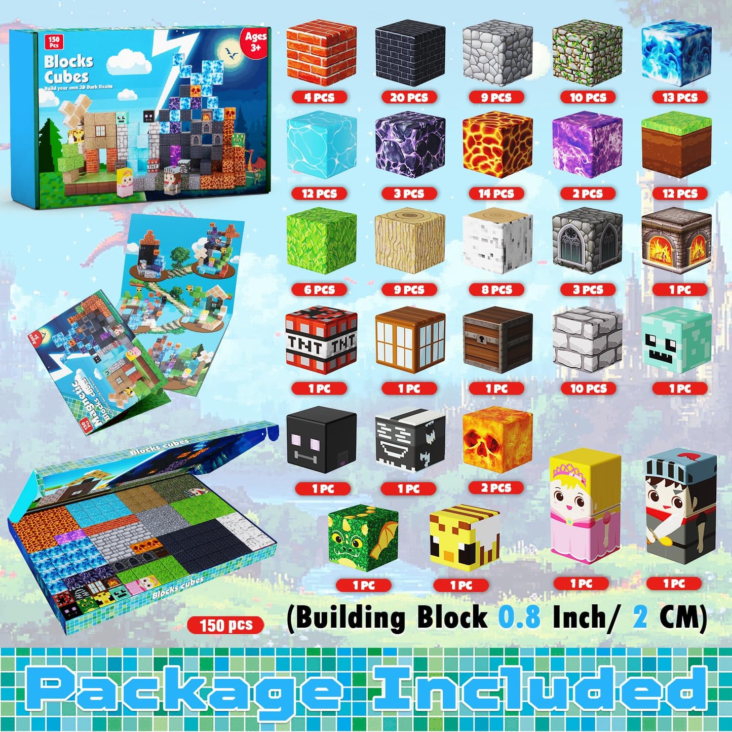 Magnetic Building Blocks - 150PCS Magnet Block Cubes Dark Hell Forest Castle, STEM Toy Building Sets for Kids Age 3+, Montessori Stacking Construction Toys for Easter Gift Boys Girls Age 4-8, 8-12