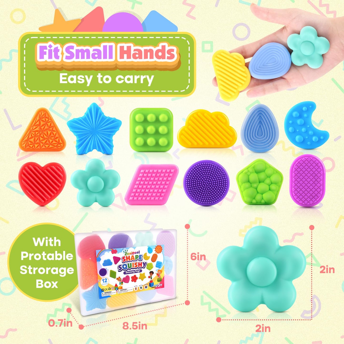 Squishy Fidget Toys for Kids Toddlers: 12 Pcs Super Soft & Textured Sensory Toys for Autistic Children, Classroom Calming Fidgets for Autism, Baby Travel Essential Squeeze Gifts Girls Boys