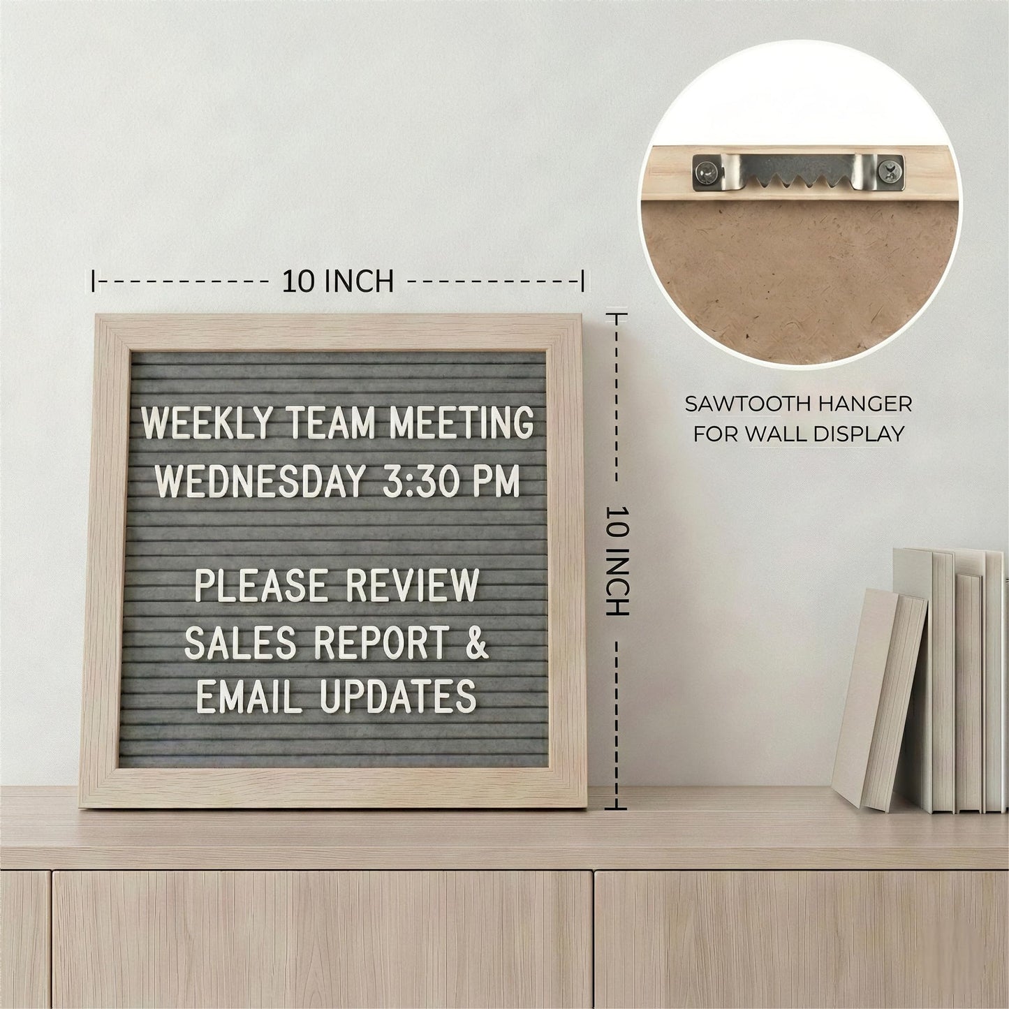 C CRYSTAL LEMON Felt Letter Board 10x10 Inch Gray – 336 Letters Numbers & Symbols – Changeable Message Board with Wooden Frame, Wall Mount or Stand