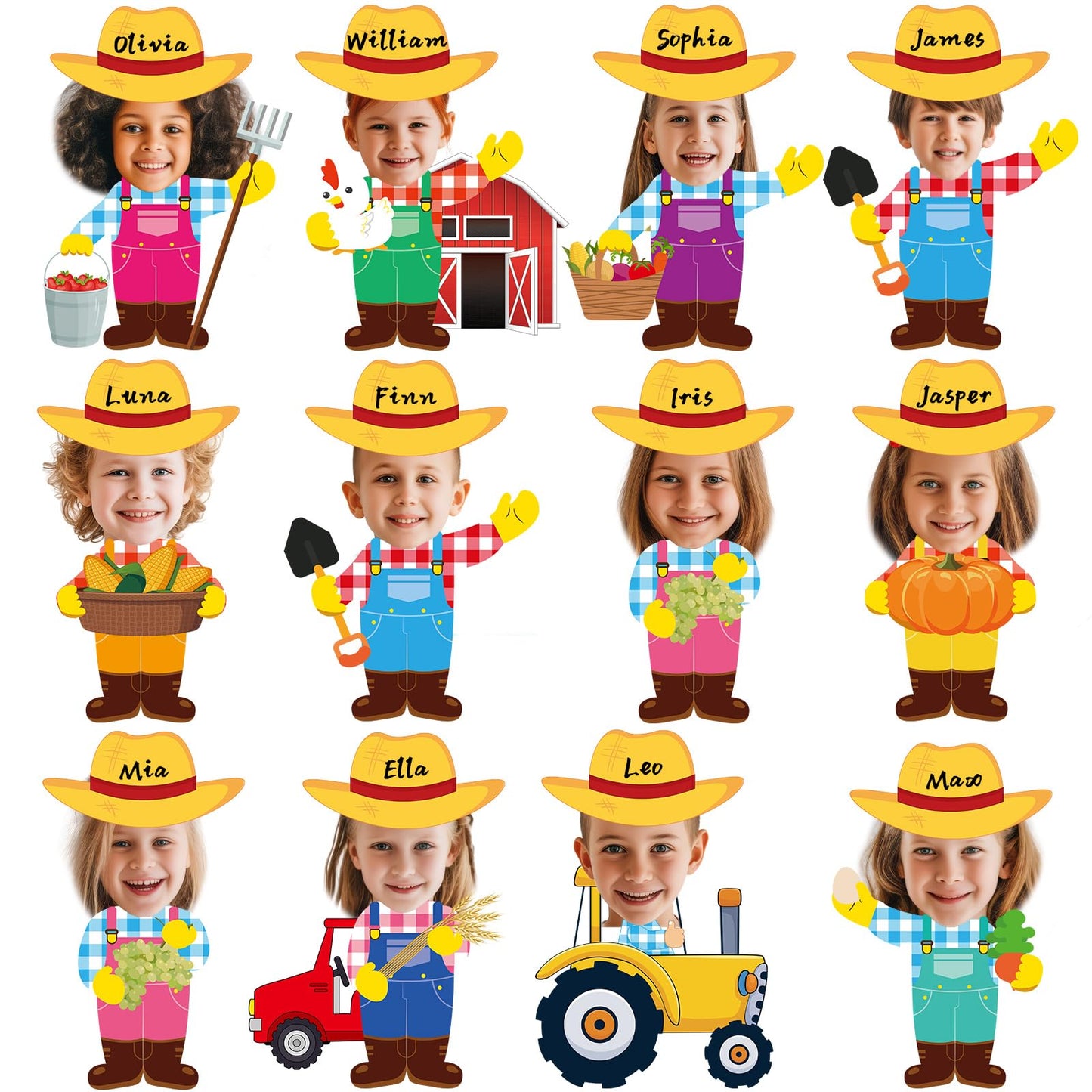 60pcs Farm Theme Cutouts Farmer with Straw Hat Bulletin Board Decorations Farmer Paper Cut-Outs Classroom Decor for Boy Girl Classroom DIY Craft Photo Kindergarten Preschool Wall Door Decor Supplies