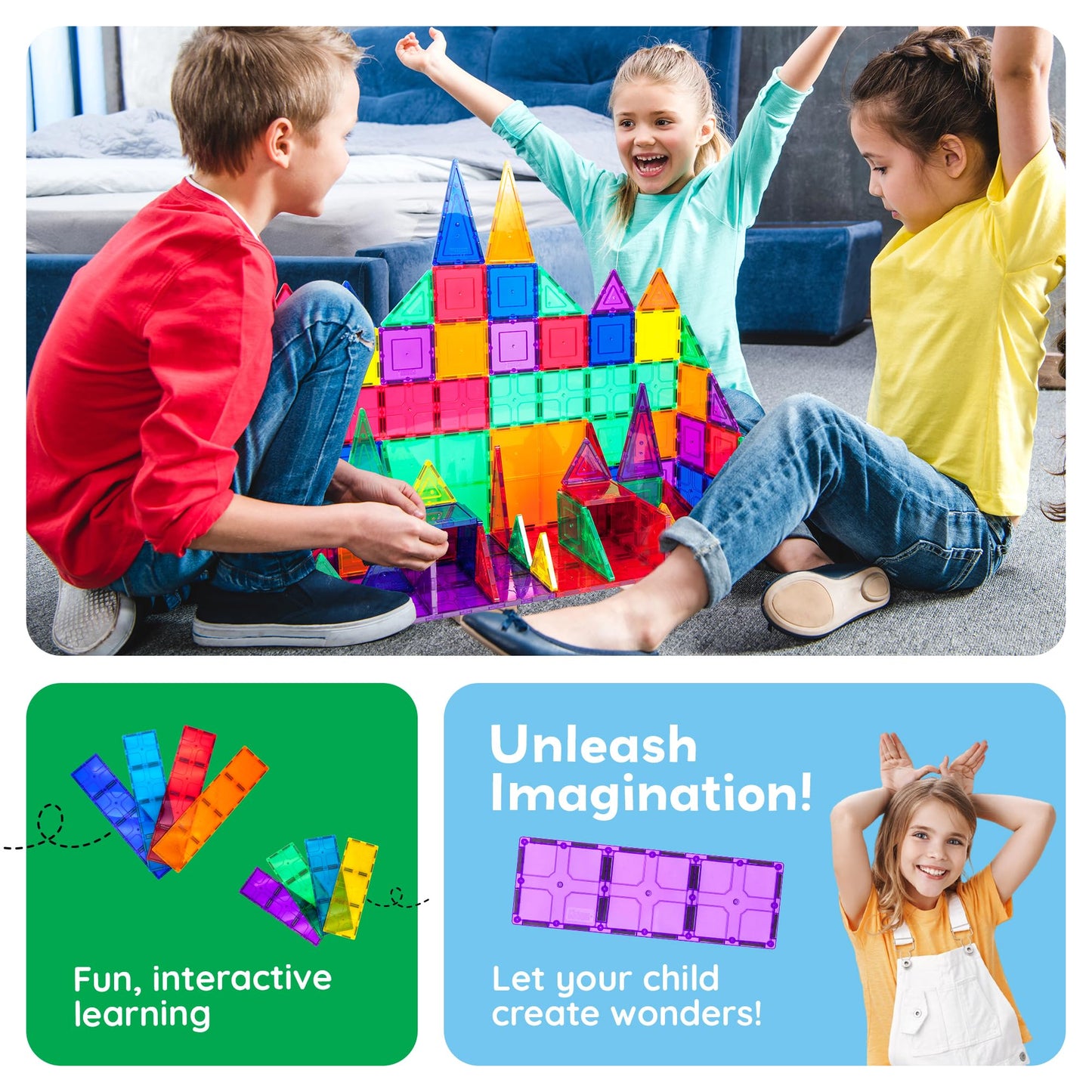 PicassoTiles 12pc Supersized Magnetic Building Tile Base Plate Jumbo XL Foundation Stabilizer Boards STEM Engineering Construction Kit for Kids Educational Learning Toy Magnet Blocks Stacking Set PT12