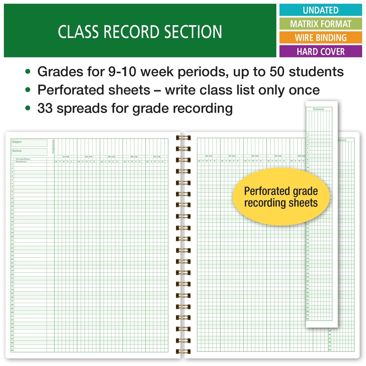 Elan Publishing Company HARDCOVER Combination Plan and Record Book: One efficient 8.5" x 11" Book for Lesson Plans and Grades Combines W101 and R1010 with Bonus Clip-in Bookmark (Rainbow Gold Marble)