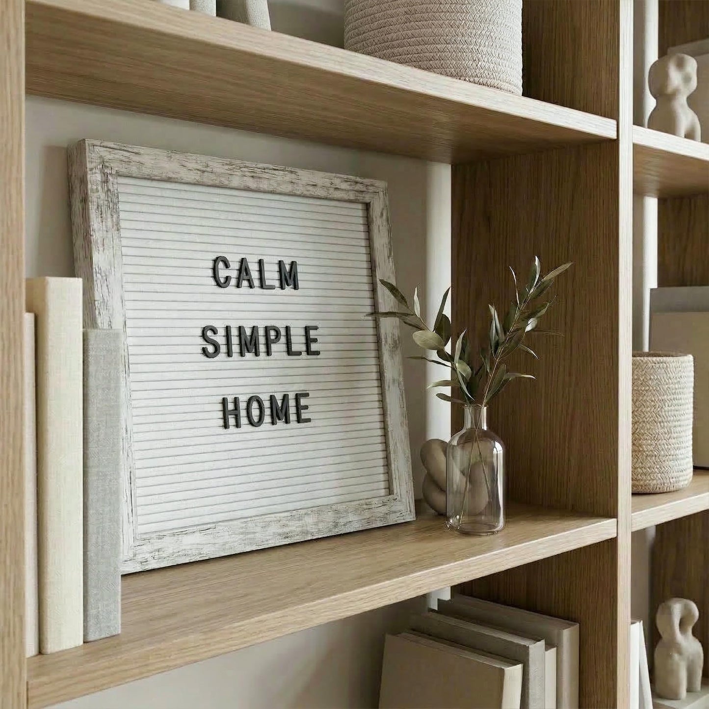 C CRYSTAL LEMON Rustic White Felt Letter Board 10x10 Inch, 336 Letters Numbers & Symbols, Changeable Message Board with Wooden Frame, Wall Mount or Stand