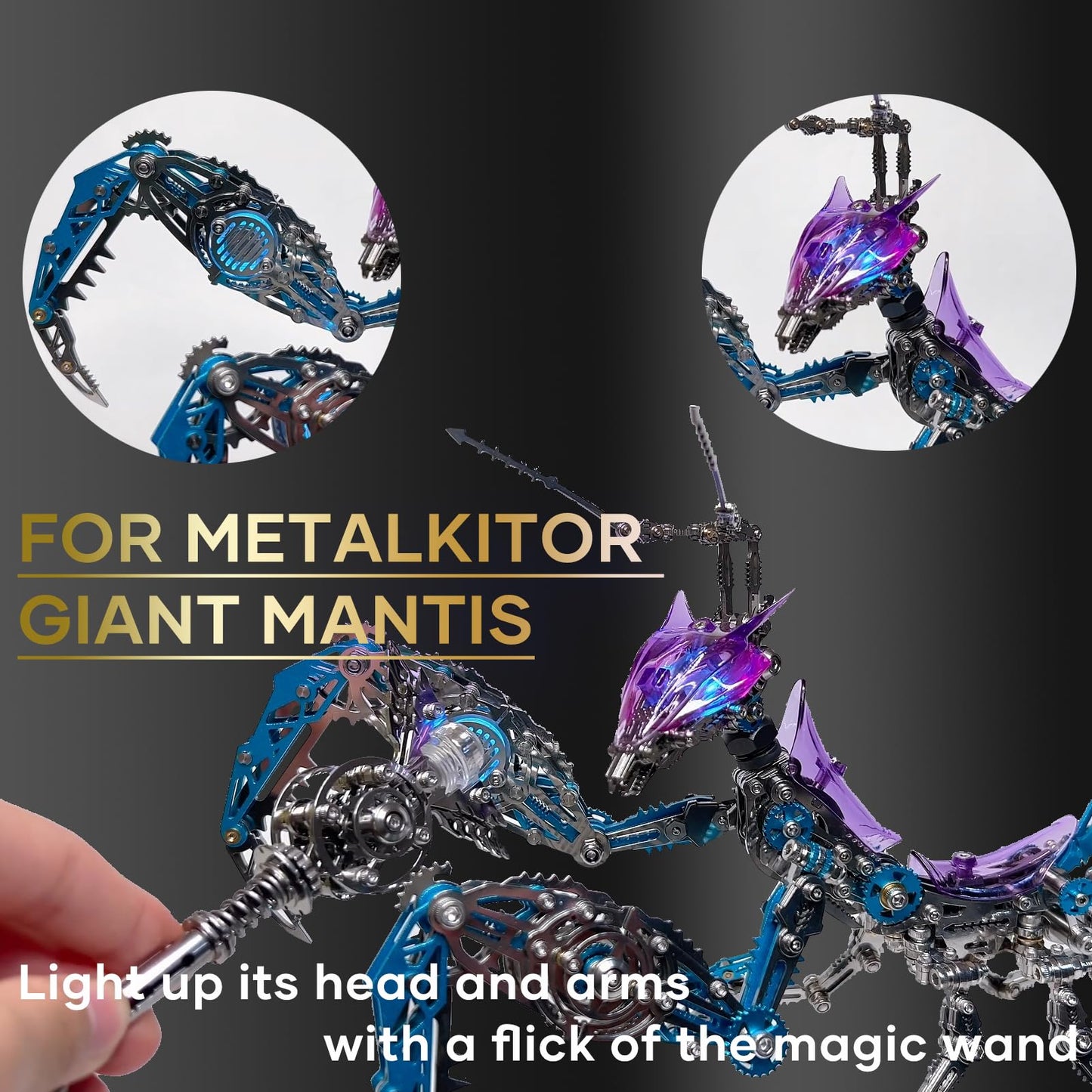 Metalkitor 3D Metal Puzzles for Adults, Magic Wand for Metalkitor Giant Mantis and Fox Model- Steampunk DIY Ornament - Assembly Jigsaw Crafts Brain Teaser - Perfect Desk Decor and Gift Choice(100+PCS)