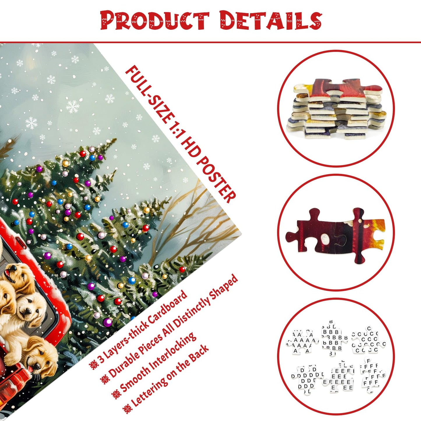 MBOQIU 1000 Piece Puzzle for Adults - Cute Puppies Christmas Puzzle, Letters on Back, Golden Retriever Christmas Vacation Jigsaw Puzzles, Challenging Puzzles for Teens Seniors - 27.6 x 19.7 inches