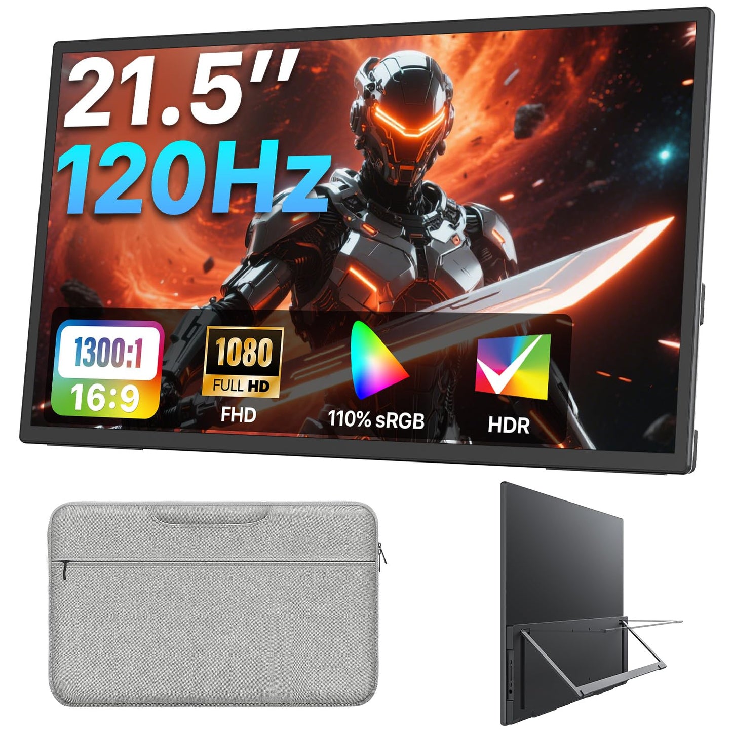 Upperizon Portable Monitor 21.5 inch FHD 110% sRGB 120Hz IPS HDR HDMI USB-C Travel Monitor for Laptop MacBook PC Surface PS5 Xbox, Large External Display with Kickstand & Speakers, VESA Compatible