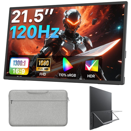 Upperizon Portable Monitor 21.5 inch FHD 110% sRGB 120Hz IPS HDR HDMI USB-C Travel Monitor for Laptop MacBook PC Surface PS5 Xbox, Large External Display with Kickstand & Speakers, VESA Compatible