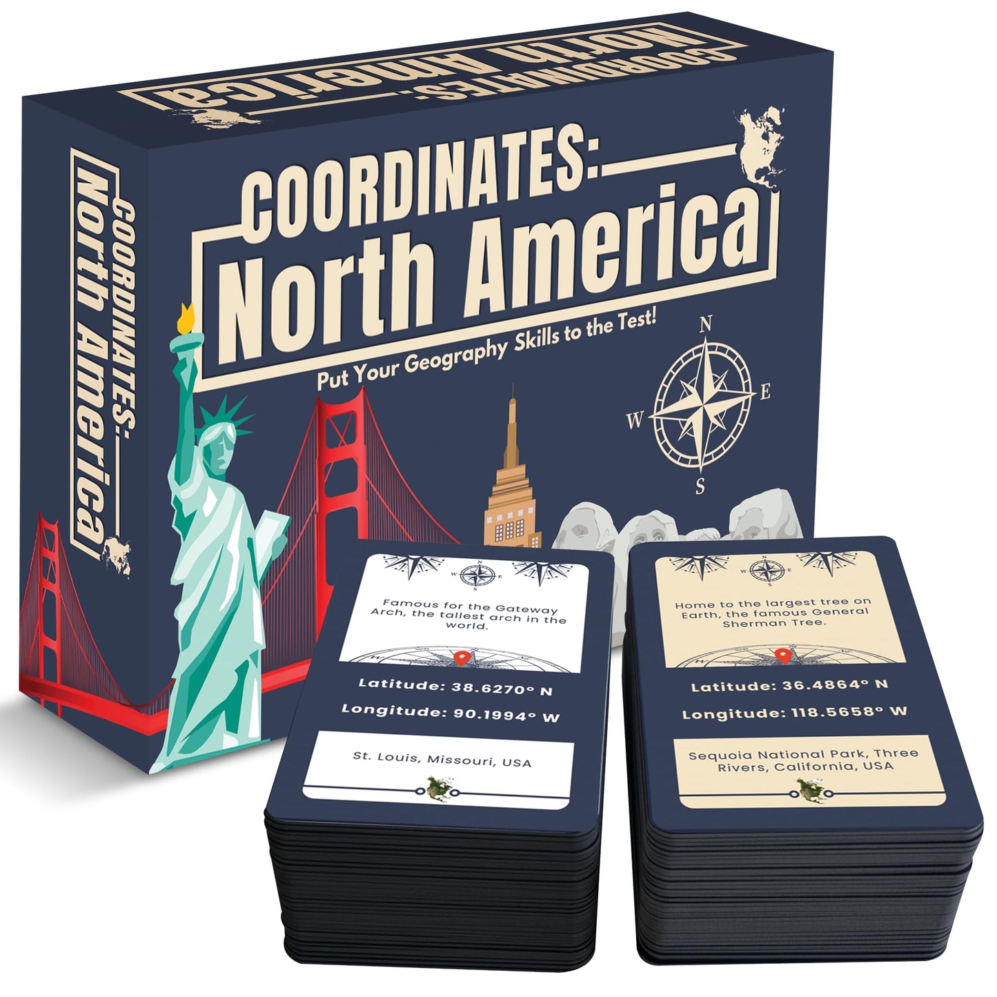 Coordinates North America Geography Game - Educational Card Game for Kids and Adults - Better Than Flash Cards - Build World Geography Skills Learning About North America