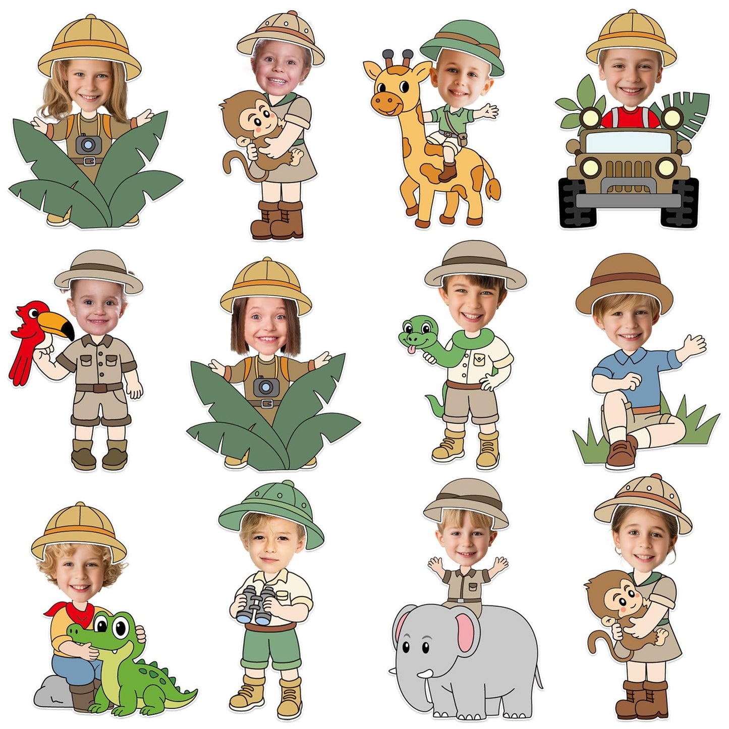 60pcs Jungle Safari Theme DIY Cutouts Jungle Animals Bulletin Board Decoration Set Forest Adventure Paper Cut-Outs Classroom Decor for Boy Girl DIY Photo Craft Kindergarten School Wall Door Supplies