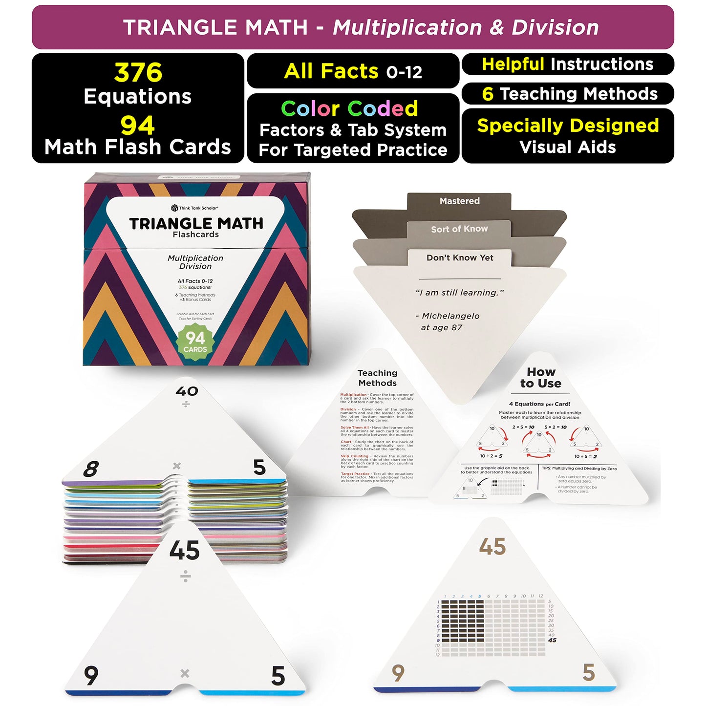 Award-Winning Math Flash Cards – 711 Multiplication & Division Facts (0–12) – Jumbo Cards (3.1” x 5.2”), Visual Aids, 2 Dice, Games, Charts & Mastery Divider Tabs – Grades 3–6 Classroom & Homeschool