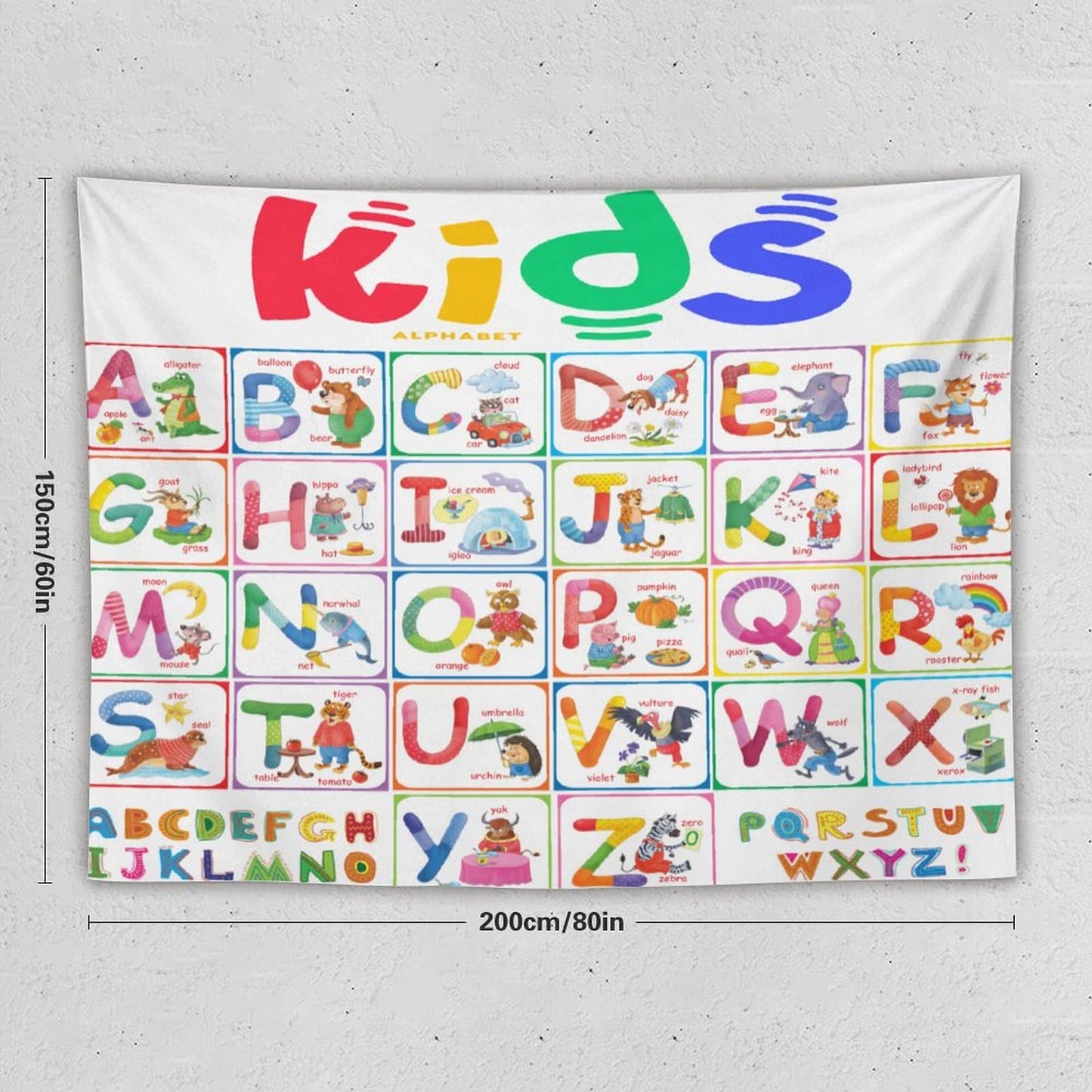DDCBNS Learning ABC Tapestry,Cartoon Animals Alphabet for Kids Boys Girls,Funny Educational Tapestry Wall Hanging Home Décor for Nursery Study Classroom Bedroom Living Room 80" x 60"
