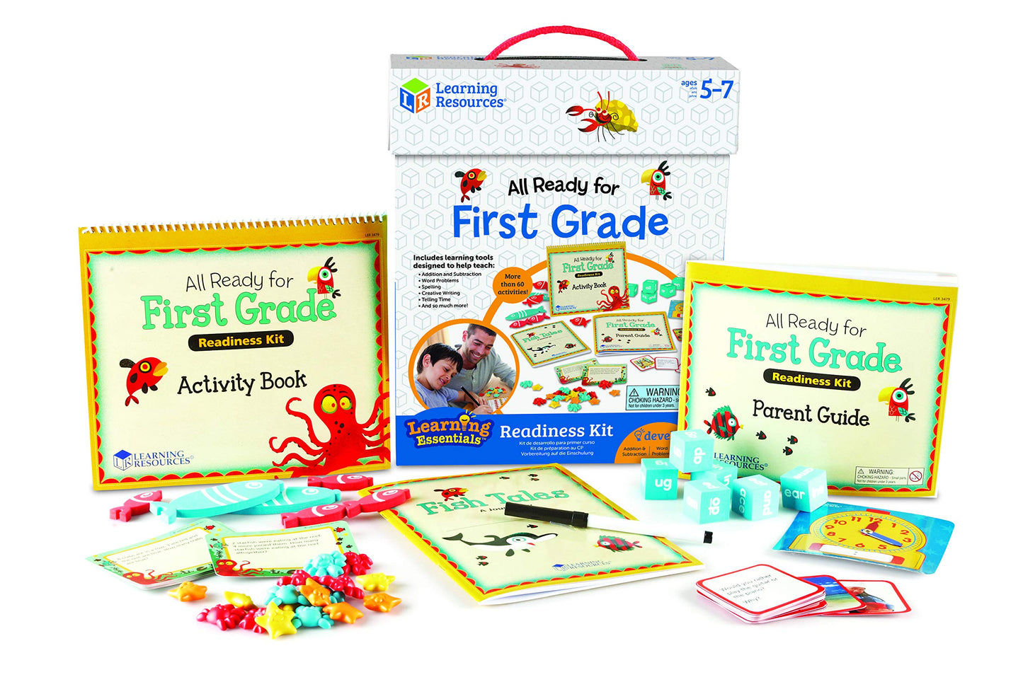 Learning Resources All Ready for First Grade Readiness Kit, Back to School Activities, School Preparation Toys, Homeschool, 32 Page Guide Included, Ages 5+