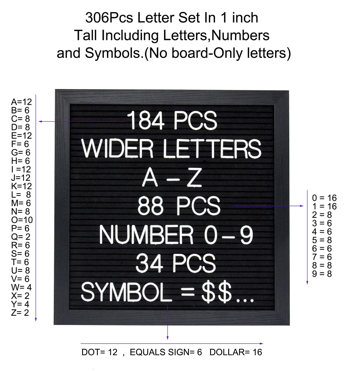 G GAMIT Felt Letter Board Letters Set, 306pcs 1inch Wider Letters Only（No Board）