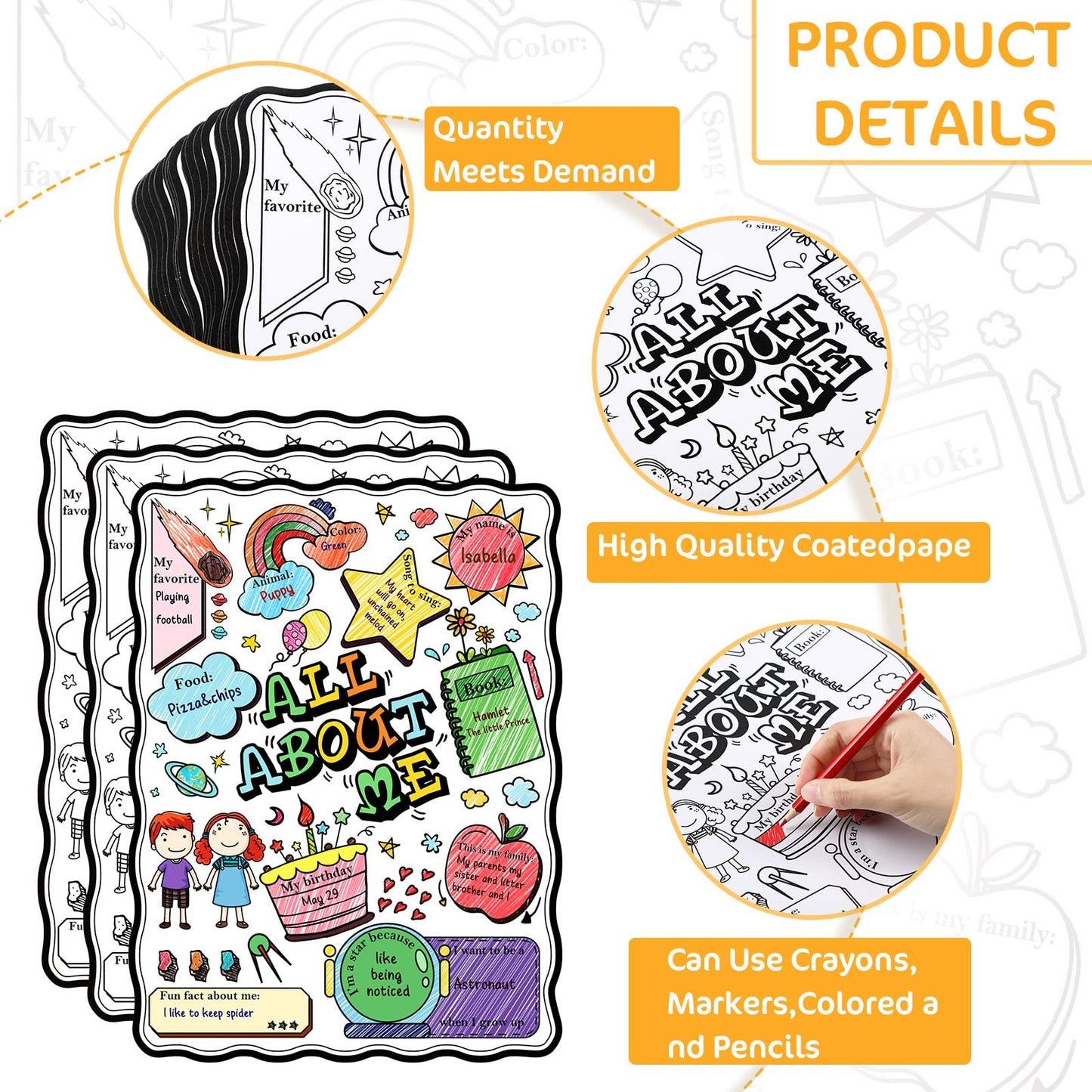 Pajean 50 Pcs All About Me Posters Student Activity Kit - Star Student Poster for Classroom Must Haves - First Day of School Activity for Kindergarten & Elementary
