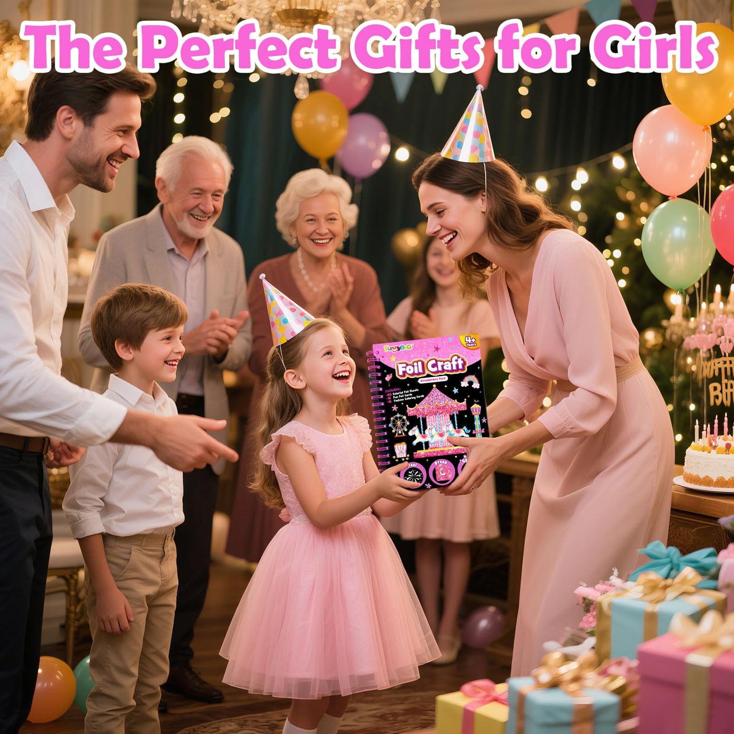 FUNNYB&G Foil Art Craft Kit for Girls 4-10 Years Old: Mess-Free & No-Glue, Create 16 Sparkly Amusement Park Pictures – Perfect Travel Toy & Birthday Gift for Kids （Amusement Park）