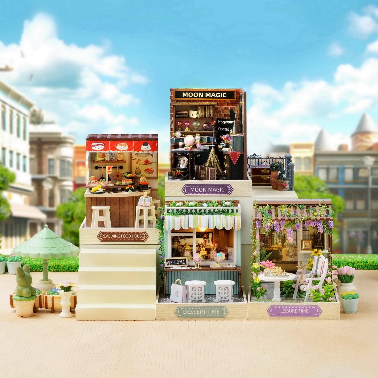 CUTEROOM DIY Doll House Miniature Furniture Wooden House Kit with Dust Cover & LED Light and Accessories - New Three Styles QT Series Dollhouse (QT047)