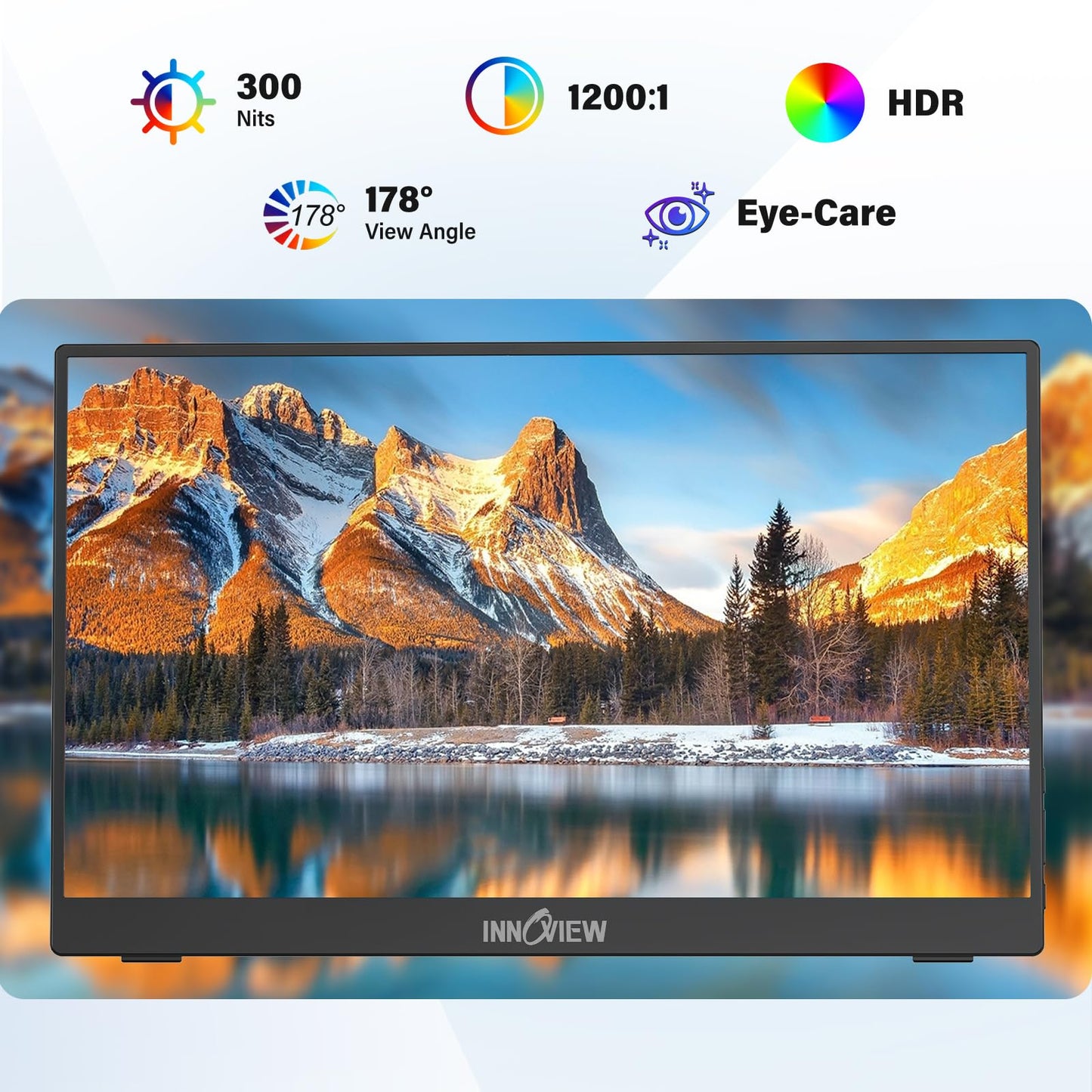 InnoView 15.6'' Portable Monitor for Laptop Built-in 90° Adjustable Stand Without Bag FHD 1080P USB-C Travel Monitors HDR IPS Portable Laptop Monitor for MacBook PC Xbox PS4/5 Switch