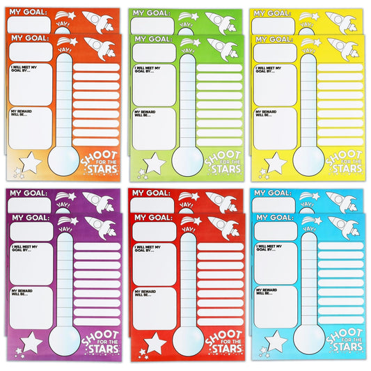 Goal Thermometer Trackers for Classrooms, 12 Pack, 6 Colors (17 x 22 in)