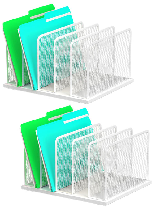 Kuntine.B Desk File Organizer Upright Mesh Desktop Organizer File Sorter Office Organization File Holder for Home, Office & Classroom (White, 2 Pack 5-Section)