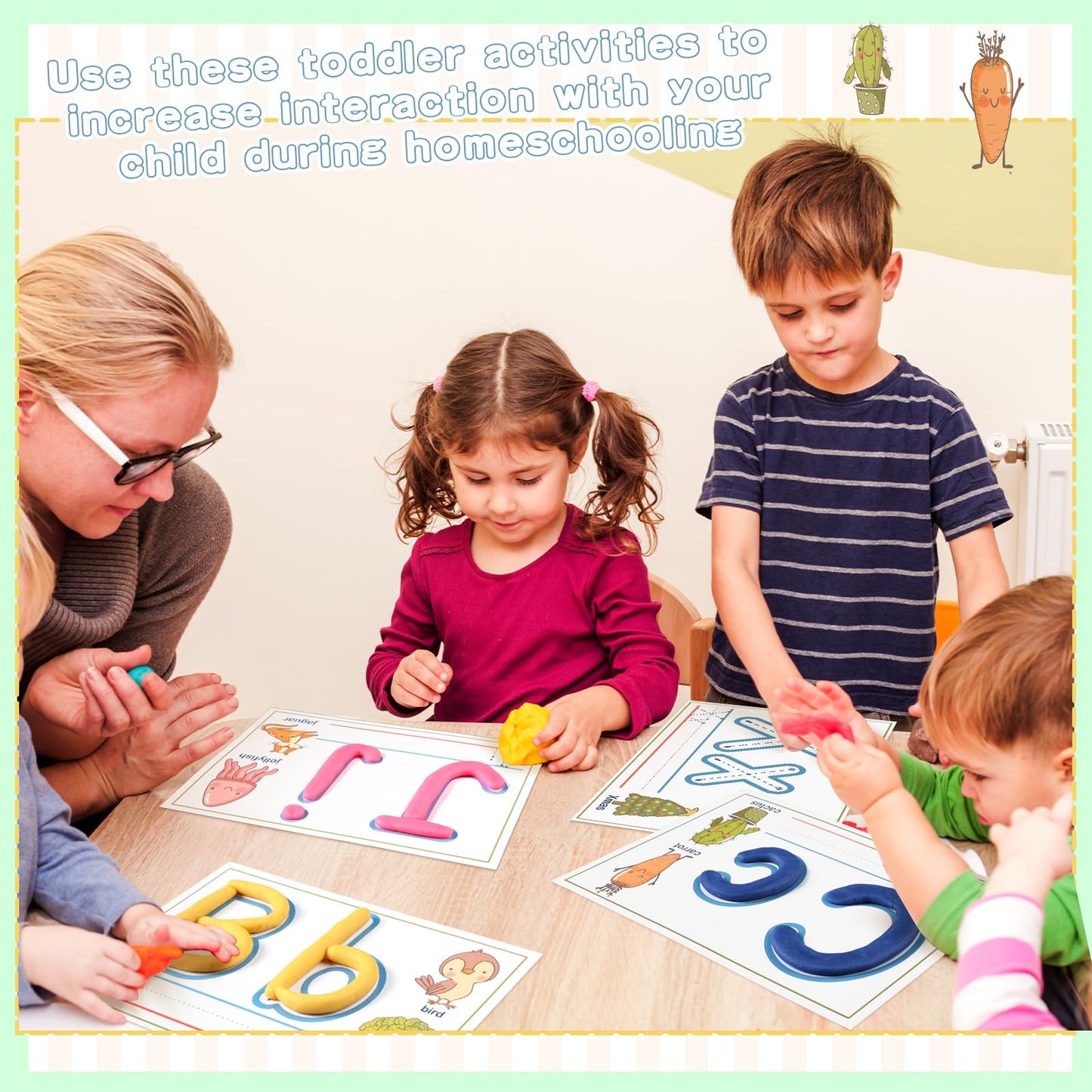 Ireer 36 Pcs Playclay Dough Mats for Kids Activity Card for Clay Back to School Preschool Number Alphabet Animal Shape Learning Activity Games for Classroom Home Educational Supplies