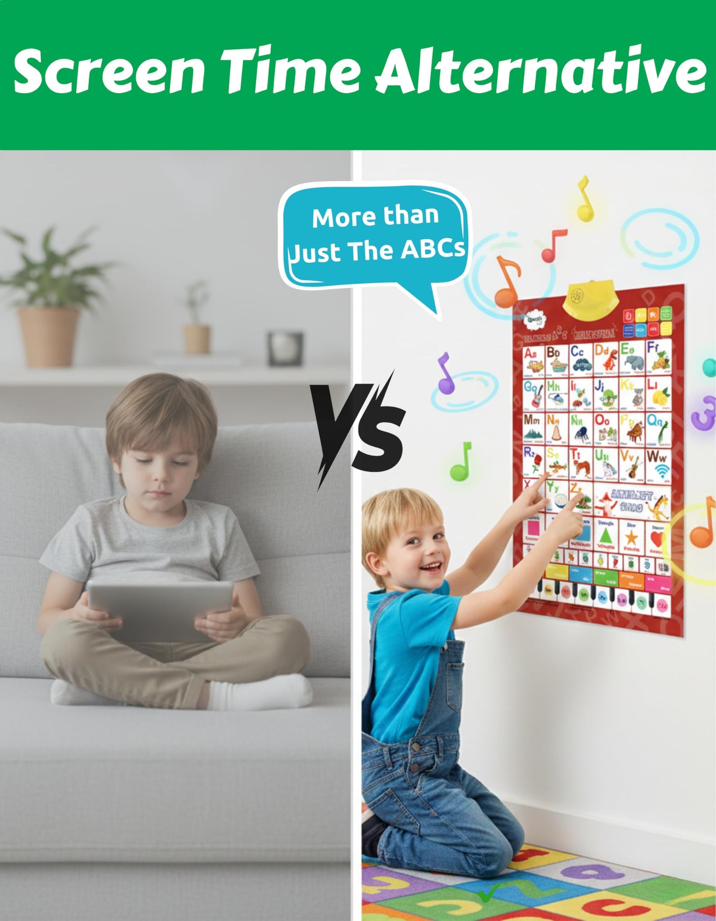 Bilingual English & Spanish Interactive Alphabet Wall Chart (2026 Model) – Talking ABC Letters, Numbers 123 & Music Learning Poster – Educational Toy for Toddlers & Kids Ages 3+