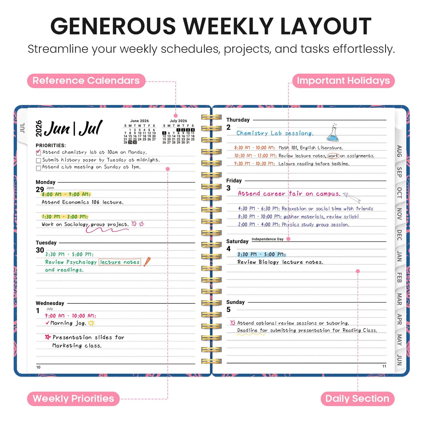 Planner 2026–2027, Weekly & Monthly Academic Organizer for School Year, Jul 2026–Jun 2027, Hardcover Planner with Tabs, Back to School Essential, 6.3" x 8.5", Coastal Whispers