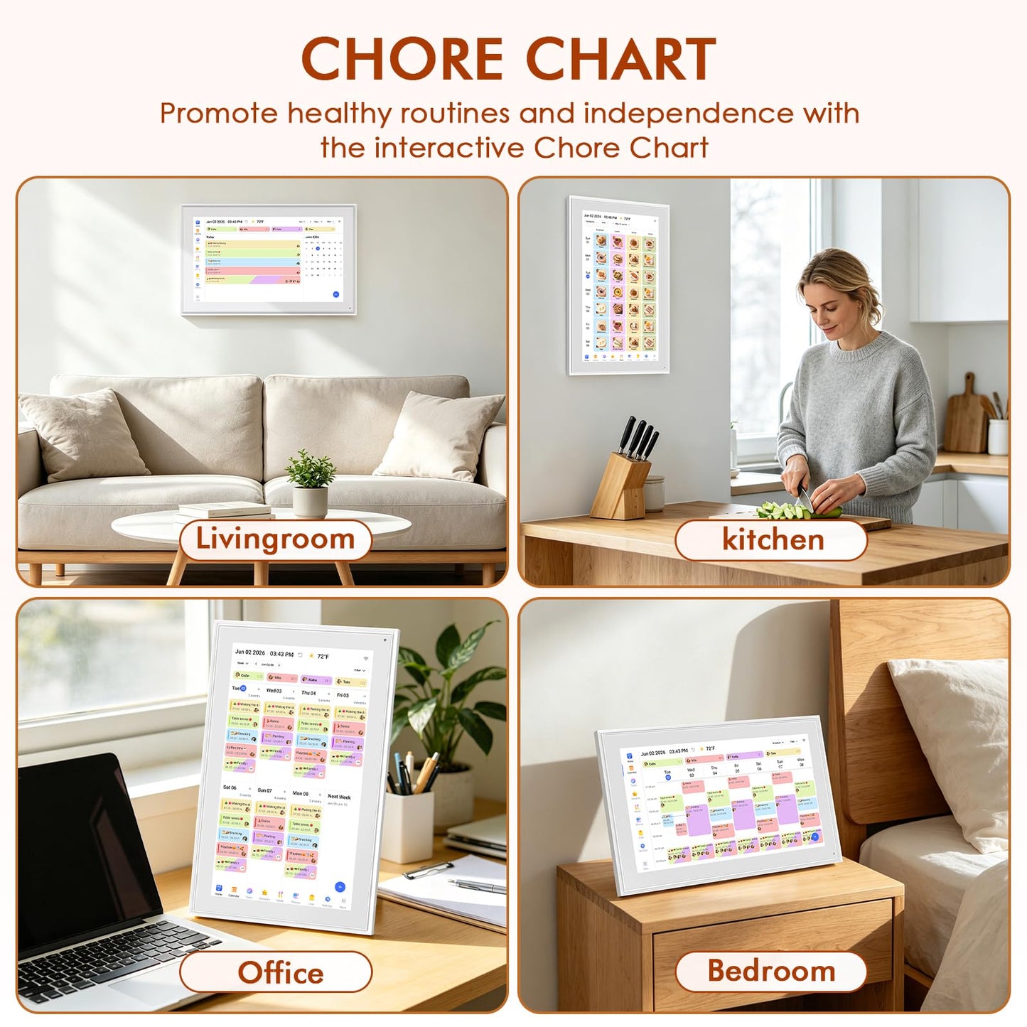 Digital Calendar 15.6 Inch, Electronic Calendar Chore Family Schedules, Smart Weekly and Monthly Planner, 1920 * 1080P IPS Touchscreen Interactive Display - Wall Mount White