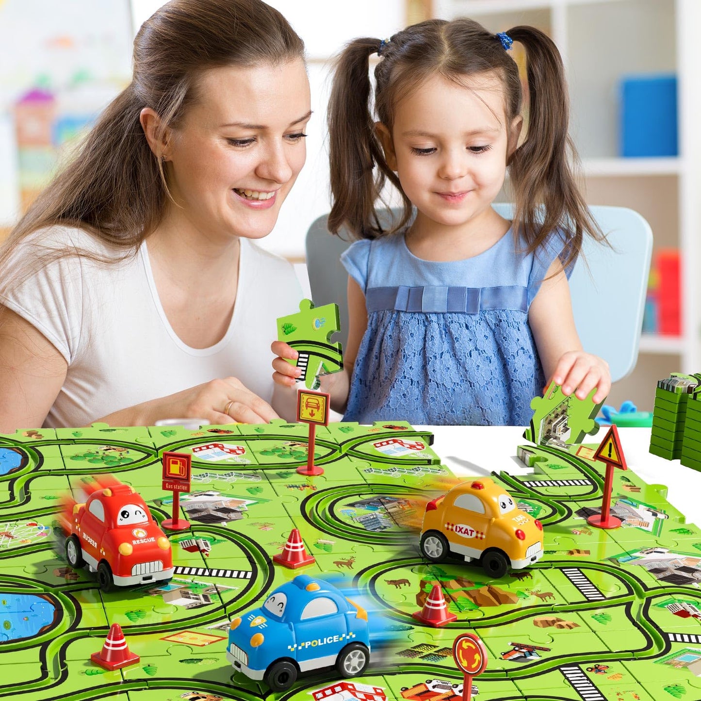 Beby Buty 64PCS Puzzle Track Car Set Toys for Kids Boys, Toddler Toys Gifts for 3 4 5 Year Old, Floor Puzzle Tracks Car for Boys Ages 3-5 4-6, for 3 4 5 6 Year Old