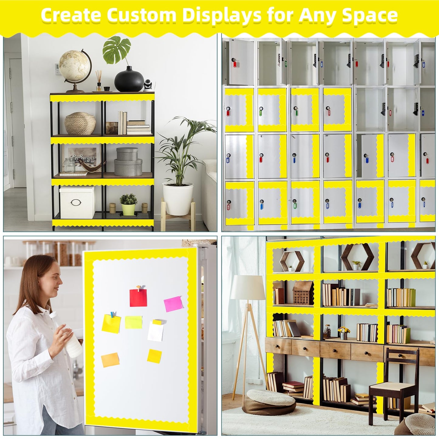 30 Pcs Magnetic Borders for Classroom Whiteboard - Yellow Magnetic Bulletin Board Border Set - Scalloped Chalkboard Border Strips for Teachers, Parents, DIY Home,School & Office Decoration