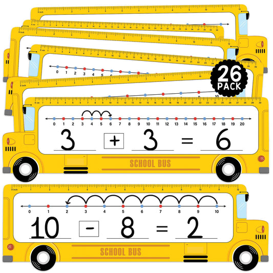 BrightenKidz 26-Pack School Bus Number Line Dry Erase Boards Cards, 14"x4", Double-Sided, 0-10 on One Side & 0-20 on Other Side, Math Manipulatives for Student, Education Classroom Must Haves