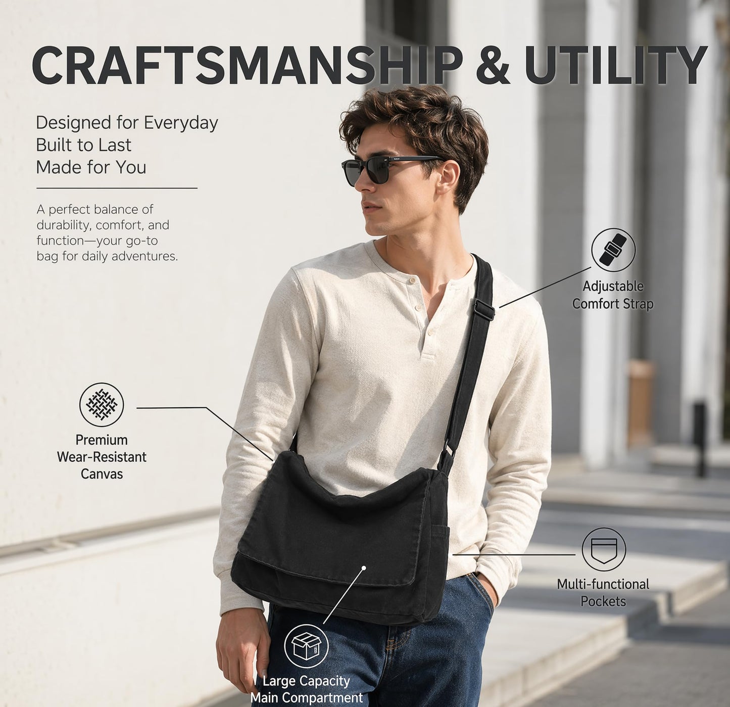 Messenger Bag Satchel Bags for Men Women Canvas Crossbody Shoulder Side Sling Bag