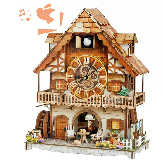 3D Puzzle for Adults Clock,German Pastoral Cottage Cuckoo Clock Model Kit-Mechanical DIY Pendulum Clock with Roman Numerals-Desk Home Office Decor Personalized Gifts for DIY Lovers