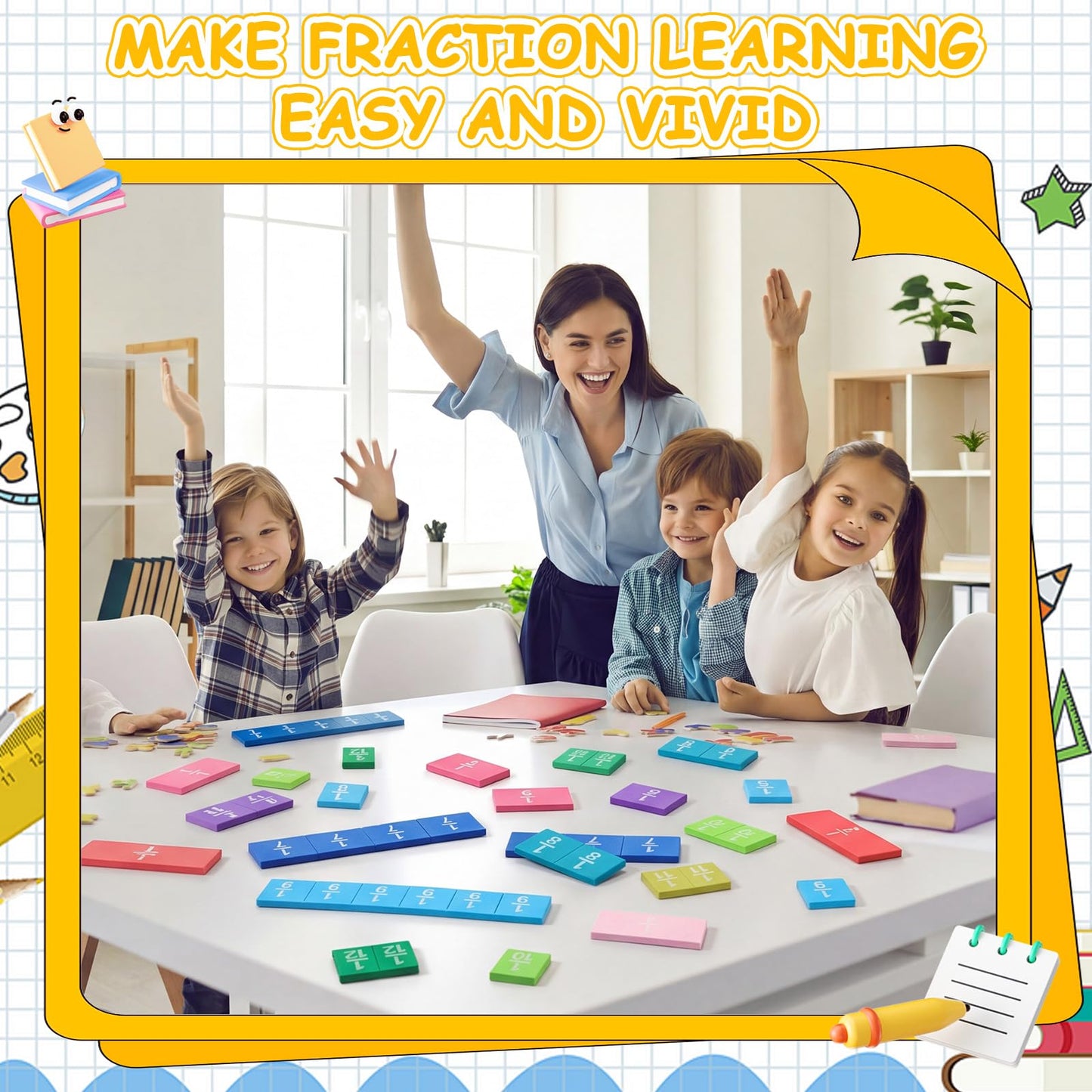 Sayglossy 36 Sets Fraction Tiles Set for Classroom Rainbow 11.8 x 8 in Fraction Strips Bars Math Manipulatives Montessori Math Materials for Home Learning School Educational (Muted Color)